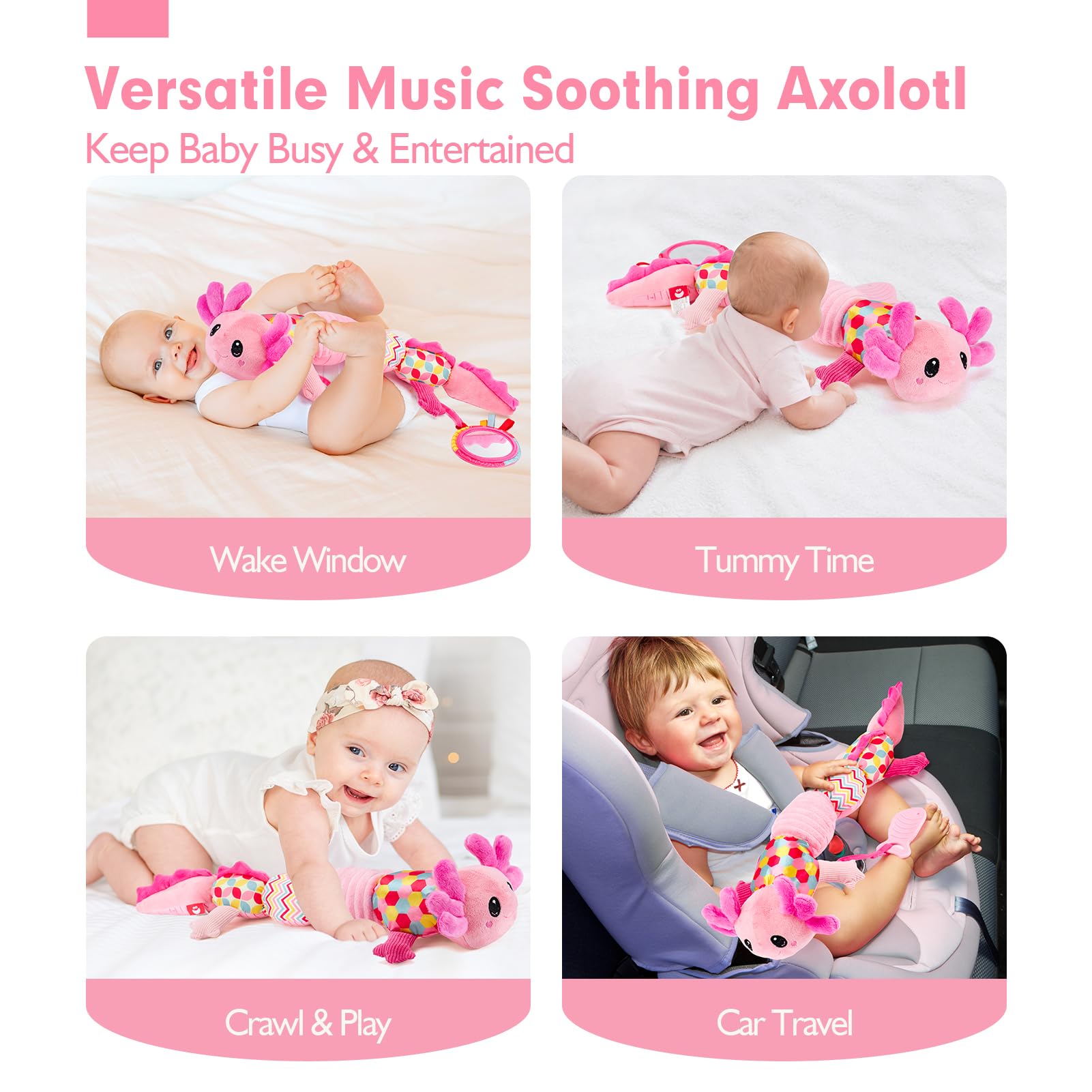 Foto 3 pulgar | Peluche Tummy Time Toy Hahaland Musical Axolotl Para 0-6 Meses - Venta Internacional.