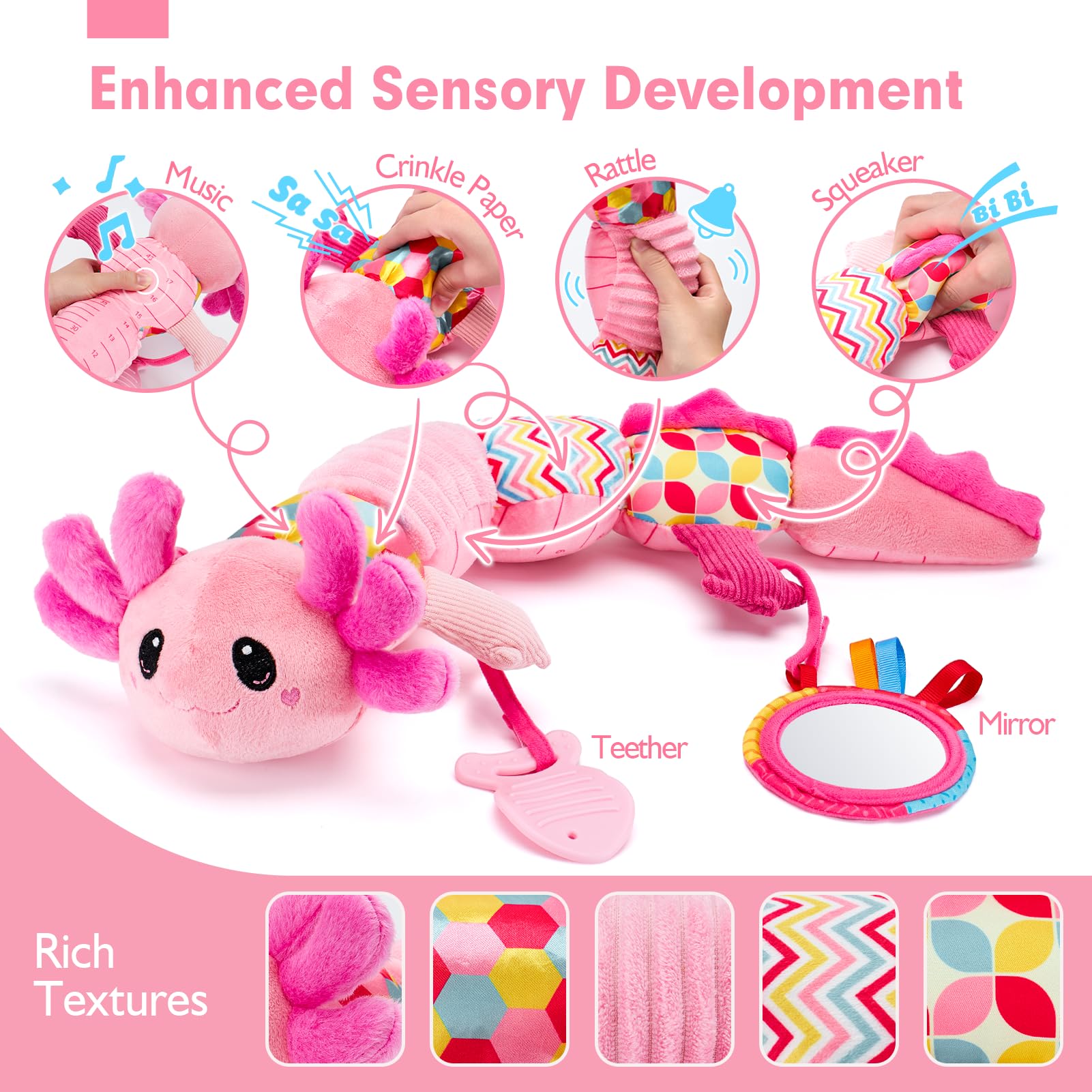 Foto 4 pulgar | Peluche Tummy Time Toy Hahaland Musical Axolotl Para 0-6 Meses - Venta Internacional.