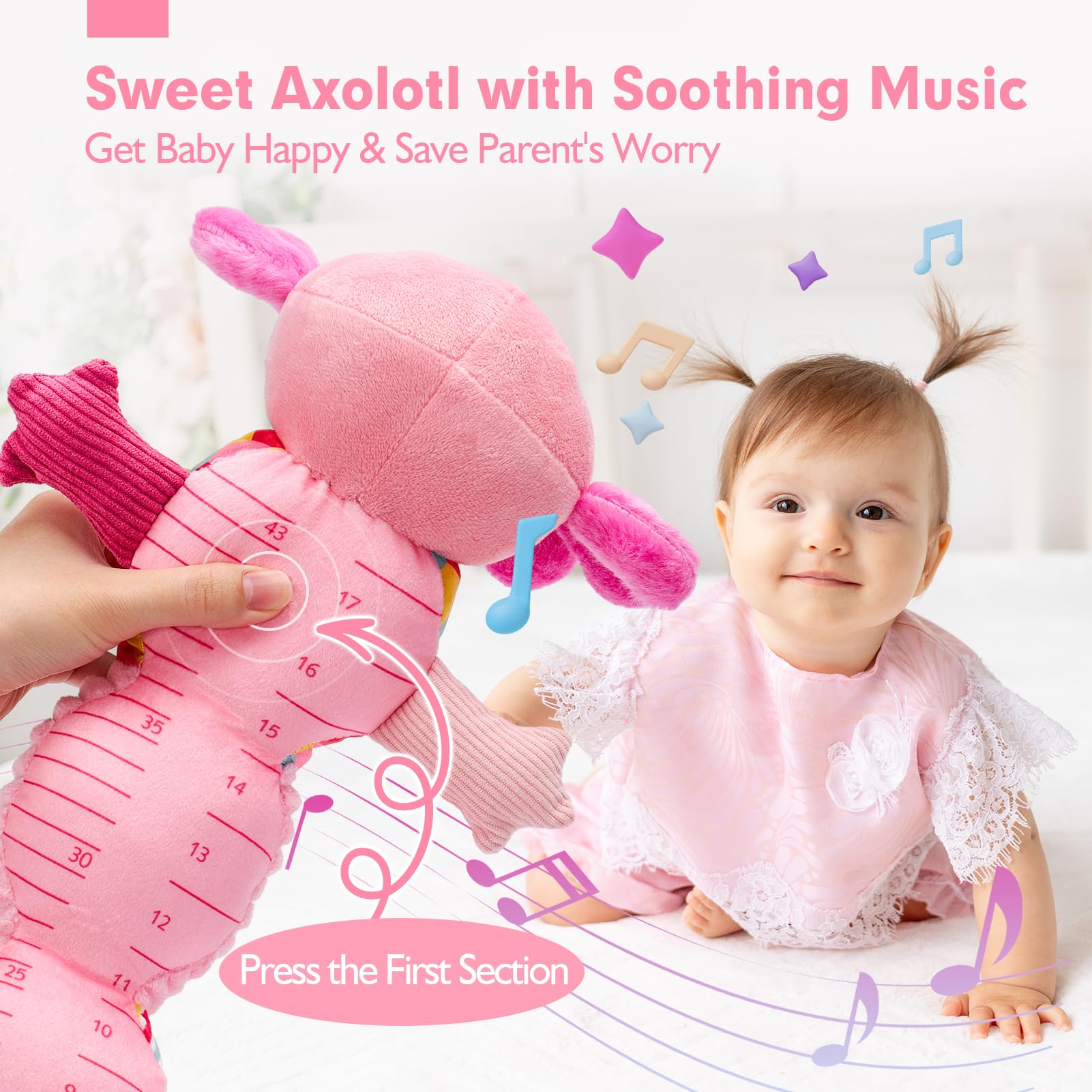 Foto 5 pulgar | Peluche Tummy Time Toy Hahaland Musical Axolotl Para 0-6 Meses - Venta Internacional.