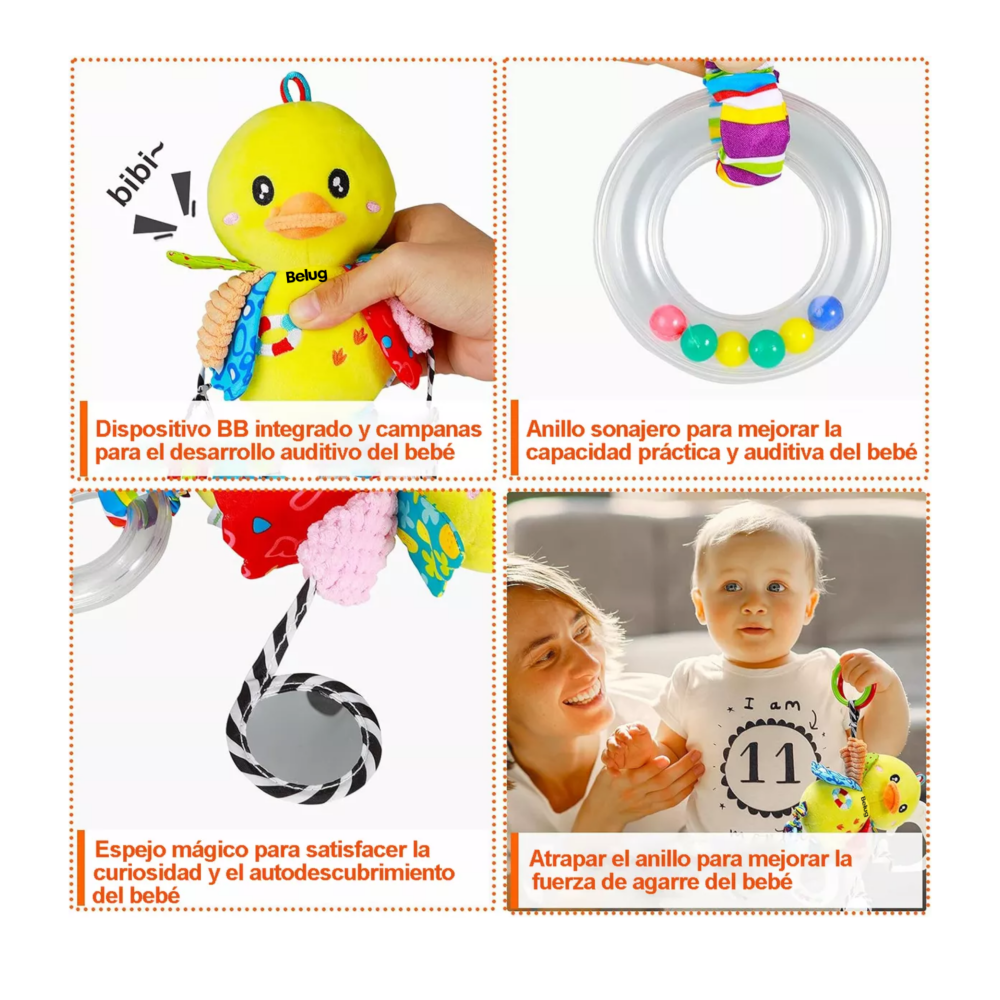 Foto 4 pulgar | Juguete Peluche Sonaja Mordedera Texturas Estimulación Bebé, Belug Amarillo