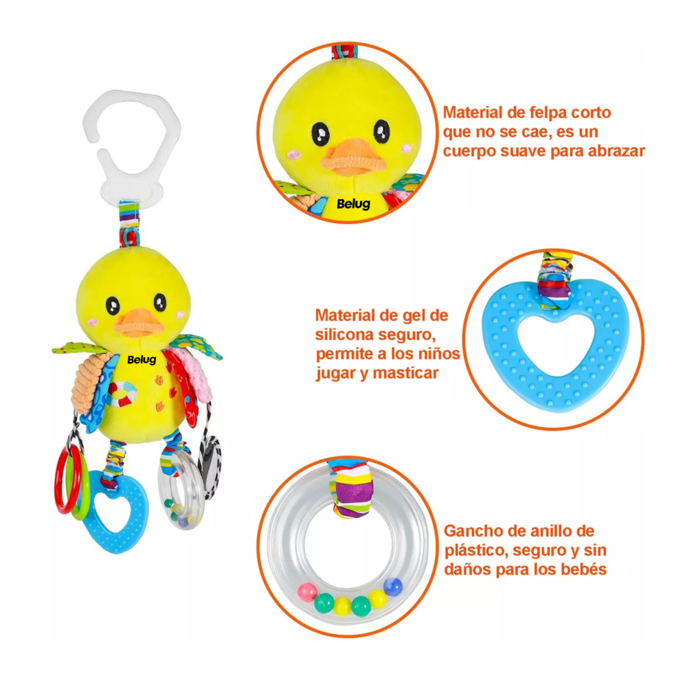 Foto 5 pulgar | Juguete Peluche Sonaja Mordedera Texturas Estimulación Bebé, Belug Amarillo