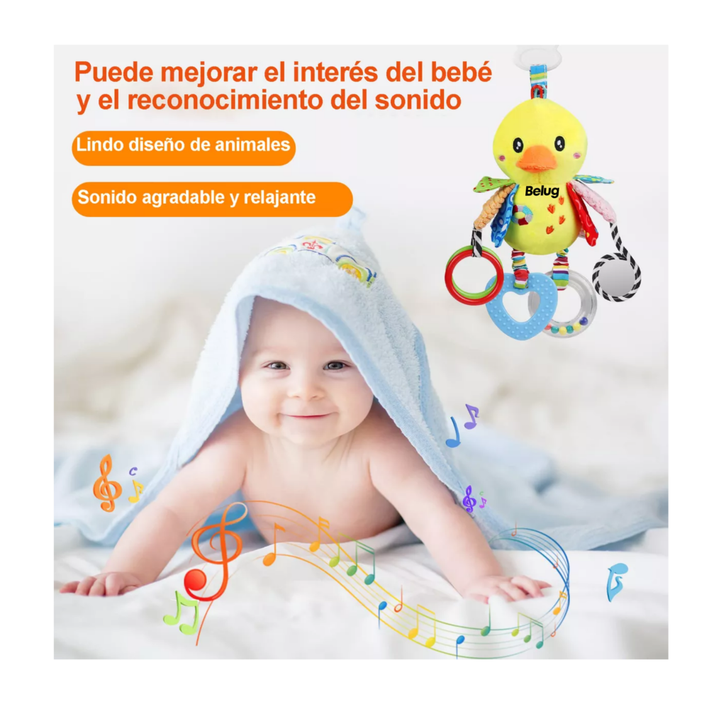 Foto 6 pulgar | Juguete Peluche Sonaja Mordedera Texturas Estimulación Bebé, Belug Amarillo