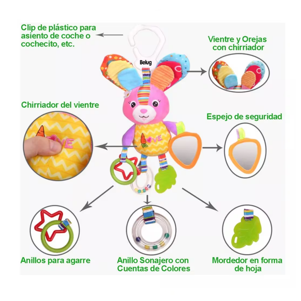 Foto 4 pulgar | Peluche Sonaja Y Mordedera De Bebé Para Carriola, Cuna Belug Colores