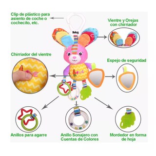 Foto 3 | Peluche Sonaja Y Mordedera De Bebé Para Carriola, Cuna Belug Colores