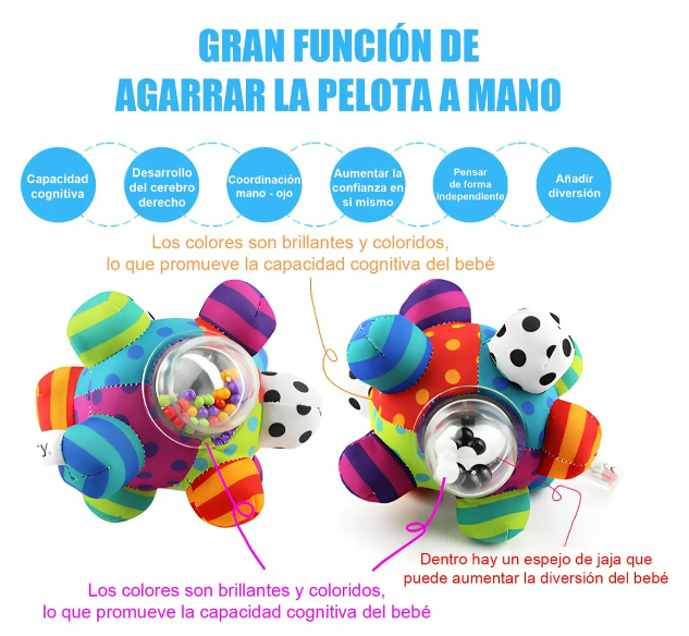 Foto 3 | Xtellar Juguete Educativo Sensorial - Bola Sonaja De Texturas, Estimulación Táctil Y Visual Para Bebé