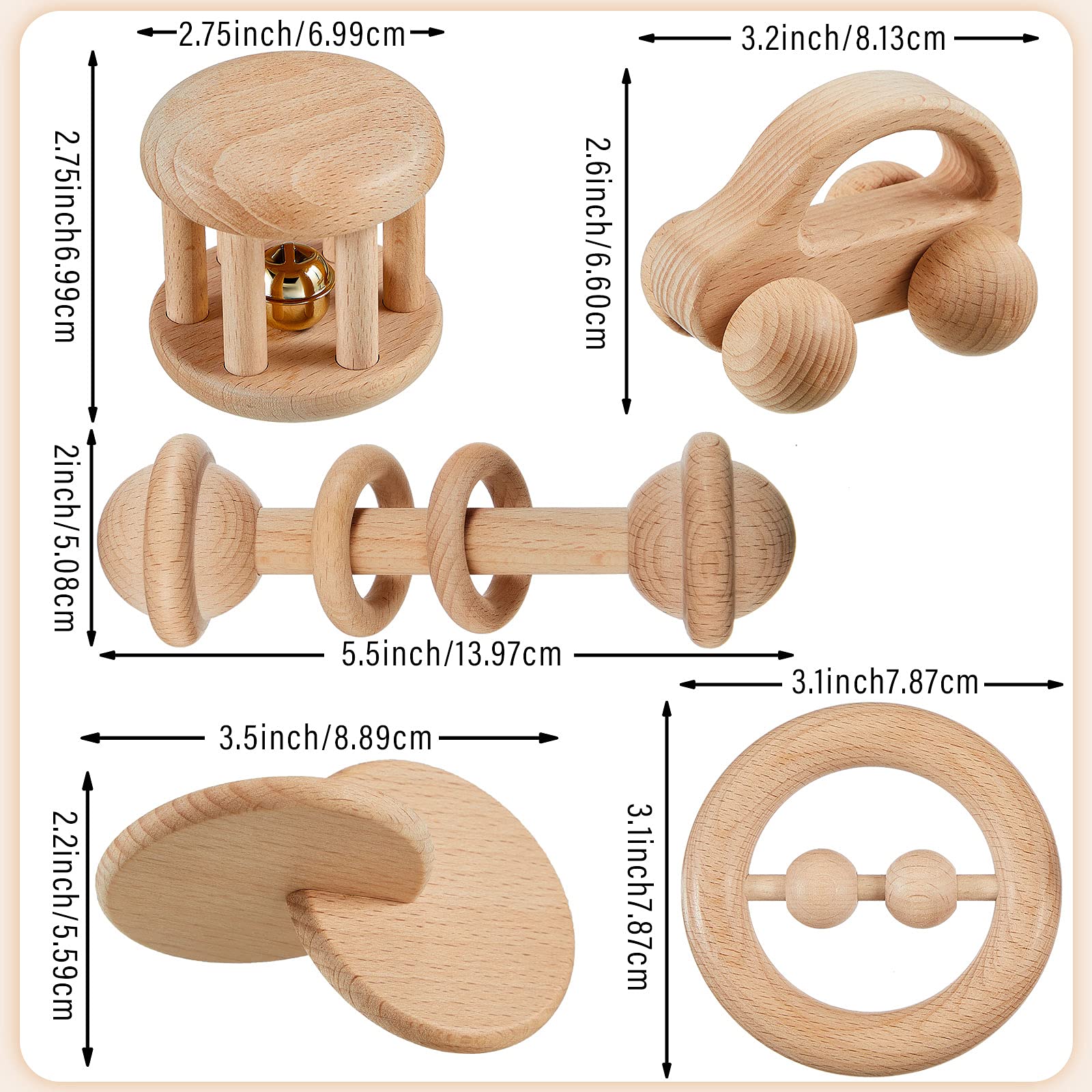 Foto 2 | Sonajeros de Madera para Bebés Zhanmai 5 Piezas - Venta Internacional