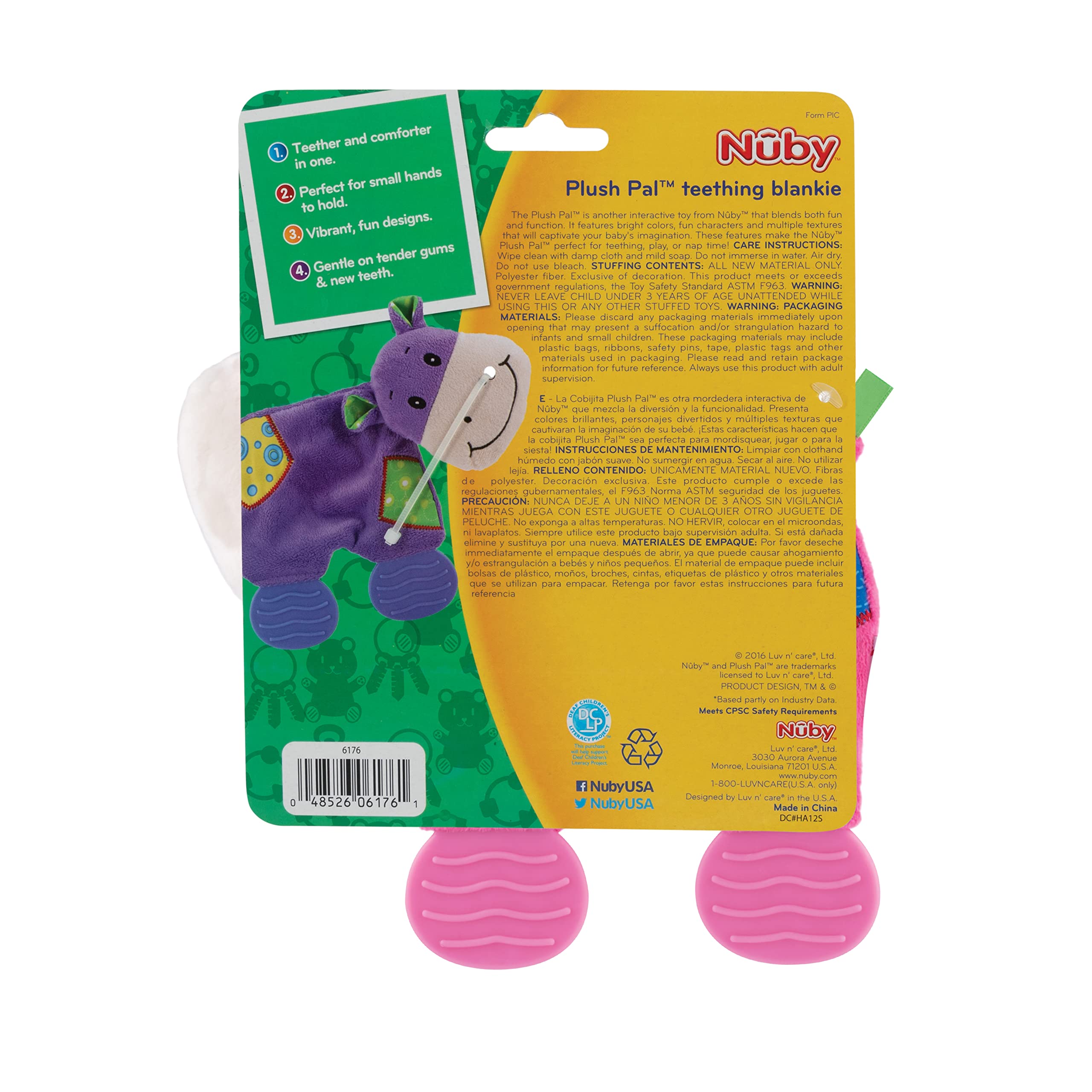 Foto 6 pulgar | Manta Interactiva Teether Nuby Hippo De Peluche Para La Dentición - Venta Internacional.