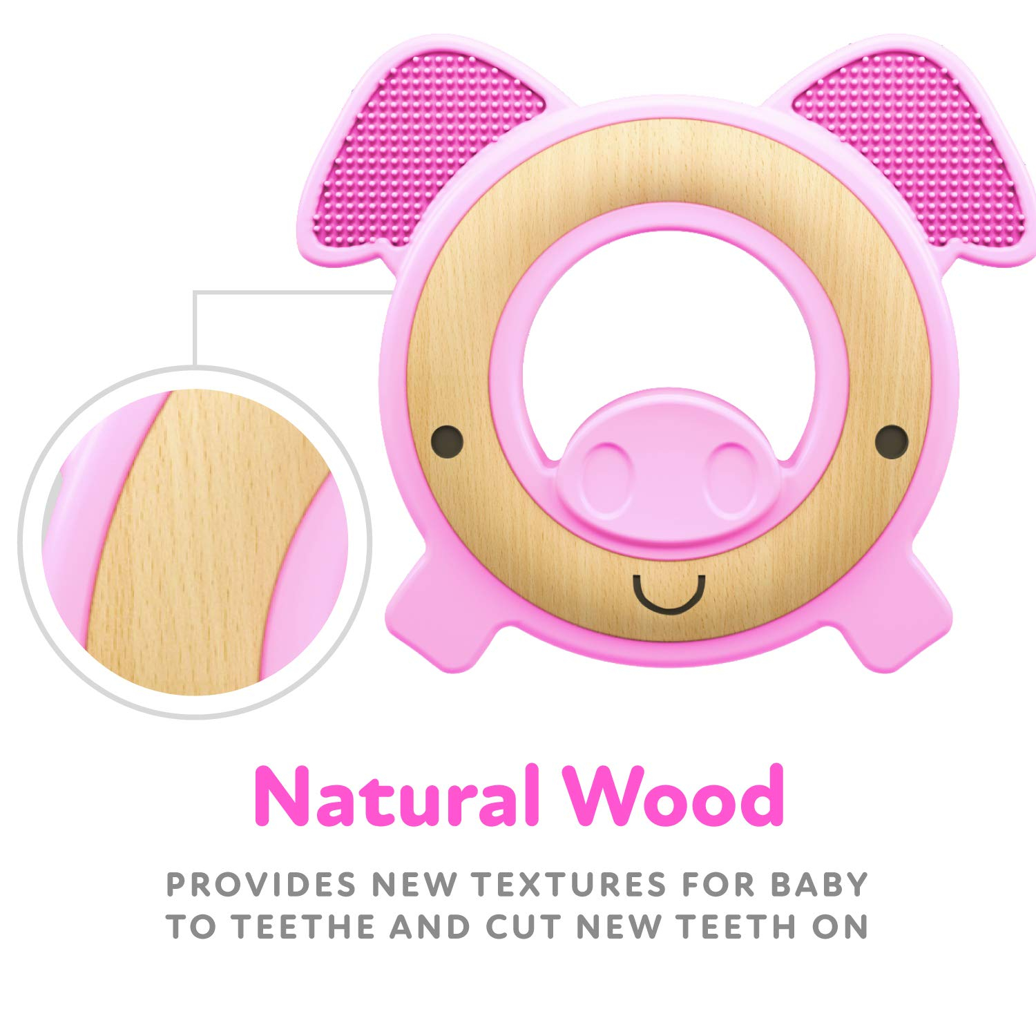 Foto 3 pulgar | Cerdo Teether Nuby De Madera Natural Y Silicona De Más De 3 M Para Niña - Venta Internacional.