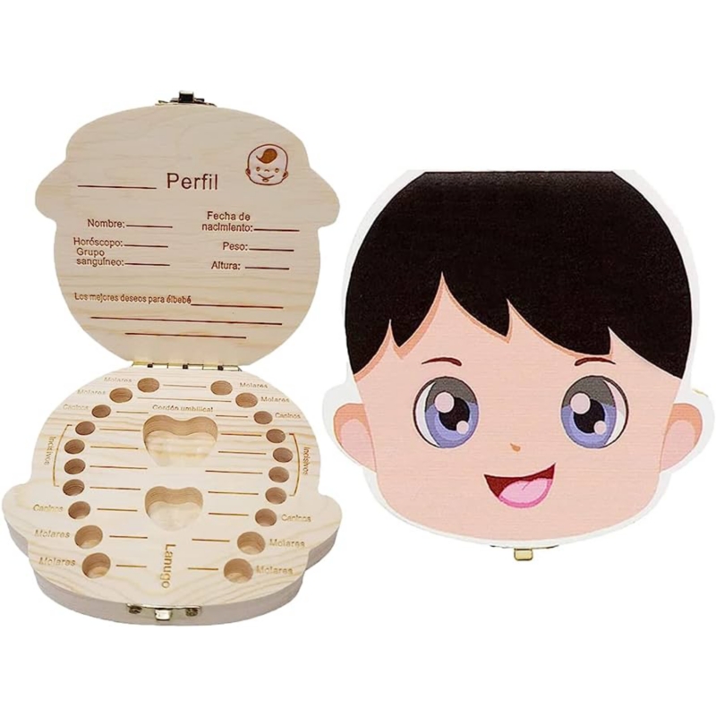 Caja Protectora De Dientes De Bebé, Madera De Pino Natural, Recuerdo Español - Venta Internacional.