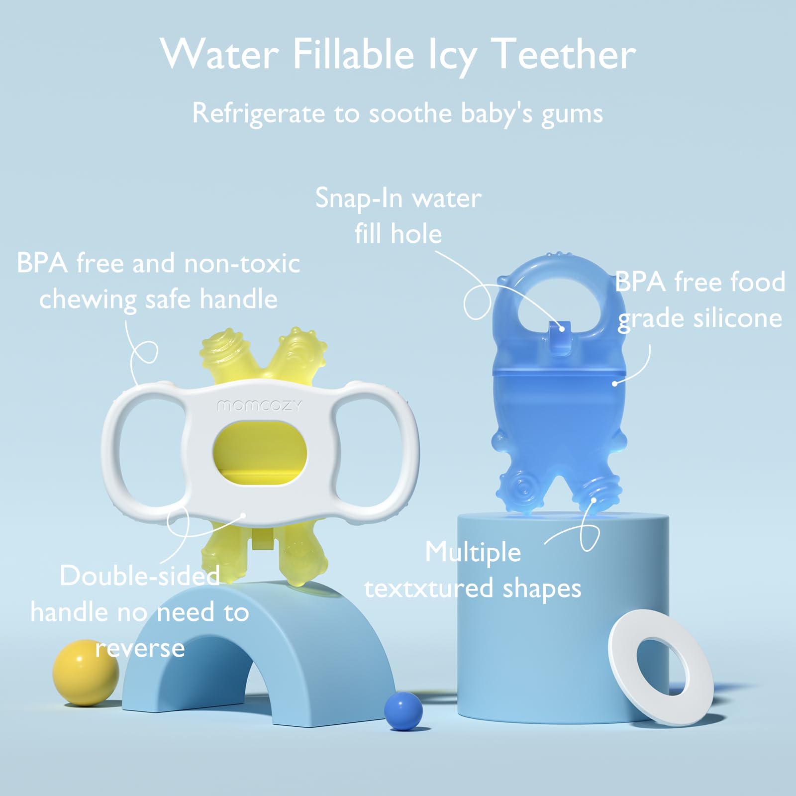 Foto 3 pulgar | Mordedor En Frío De Silicona Teether Momcozy, Rellenable Con Agua, 2 Unidades - Venta Internacional.