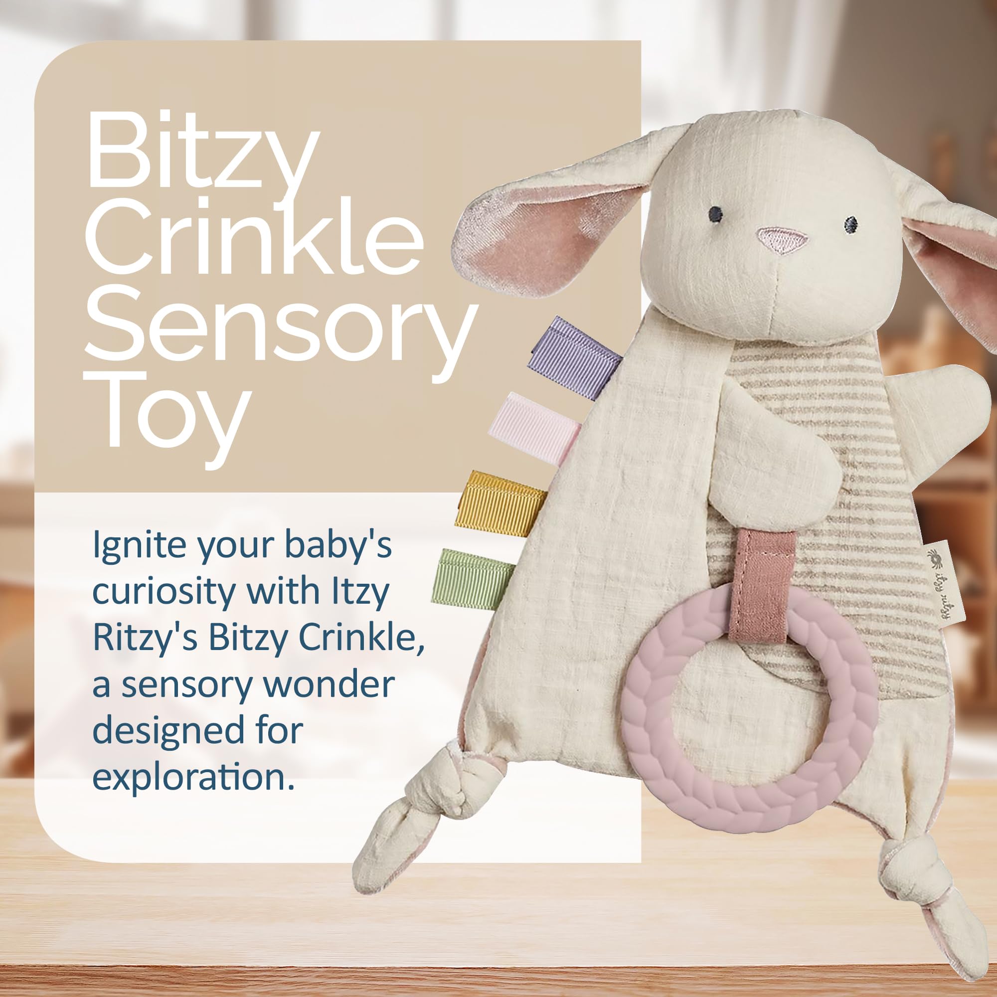 Foto 2 | Juguete Sensorial Itzy Ritzy Bitzy Crinkle Bunny Con Anillo De Dentición - Venta Internacional.