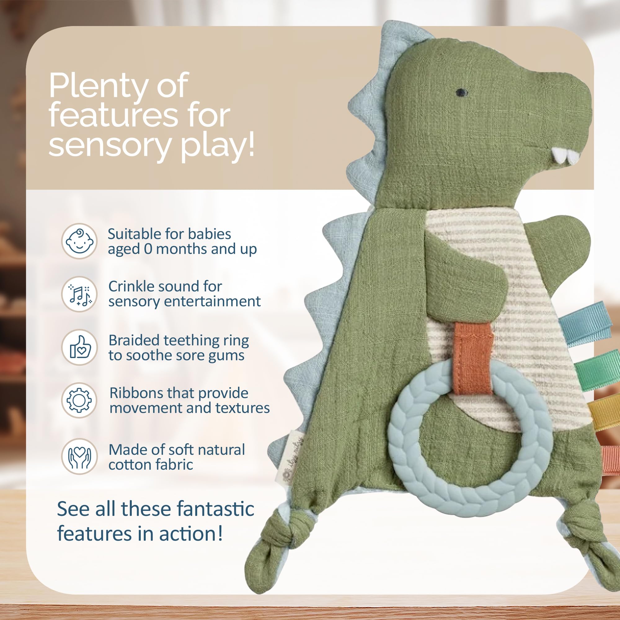 Foto 4 pulgar | Juguete Sensorial Itzy Ritzy Bitzy Crinkle Dinosaur Para Bebés - Venta Internacional.