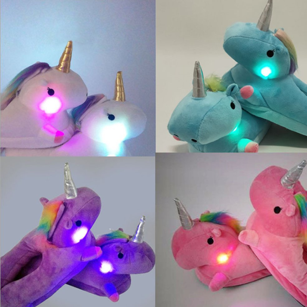 Foto 4 pulgar | Zapatillas Cálidas De Felpa De Unicornio Con Luces Led, Dibujos Animados De Invierno En Forma De H - Venta Internacion