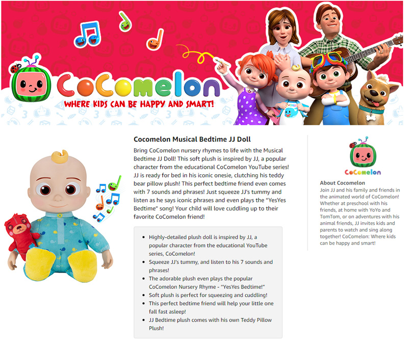 Foto 5 pulgar | Peluche Musical Cocomelon Jj Para Dormir Con Sonidos A Partir De 18 Meses - Venta Internacional.