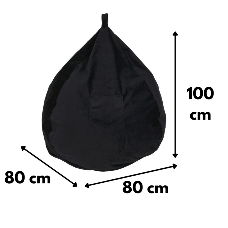 Foto 5 pulgar | Puf Máxima Design De Felpa En Forma De Pera Negra 100x80x80 Cm - Venta Internacional.