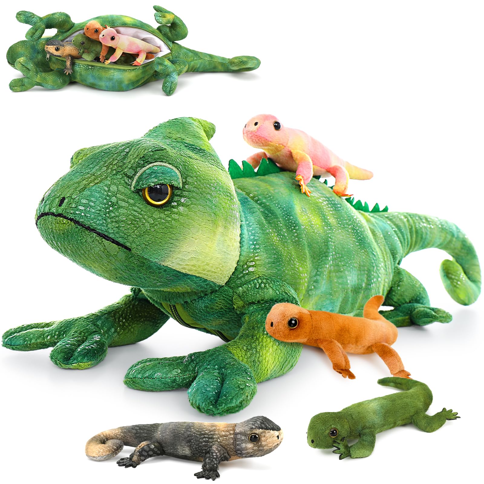 Foto 2 pulgar | Peluche Morismos Lizard Chameleon con 4 Bebés - Venta Internacional