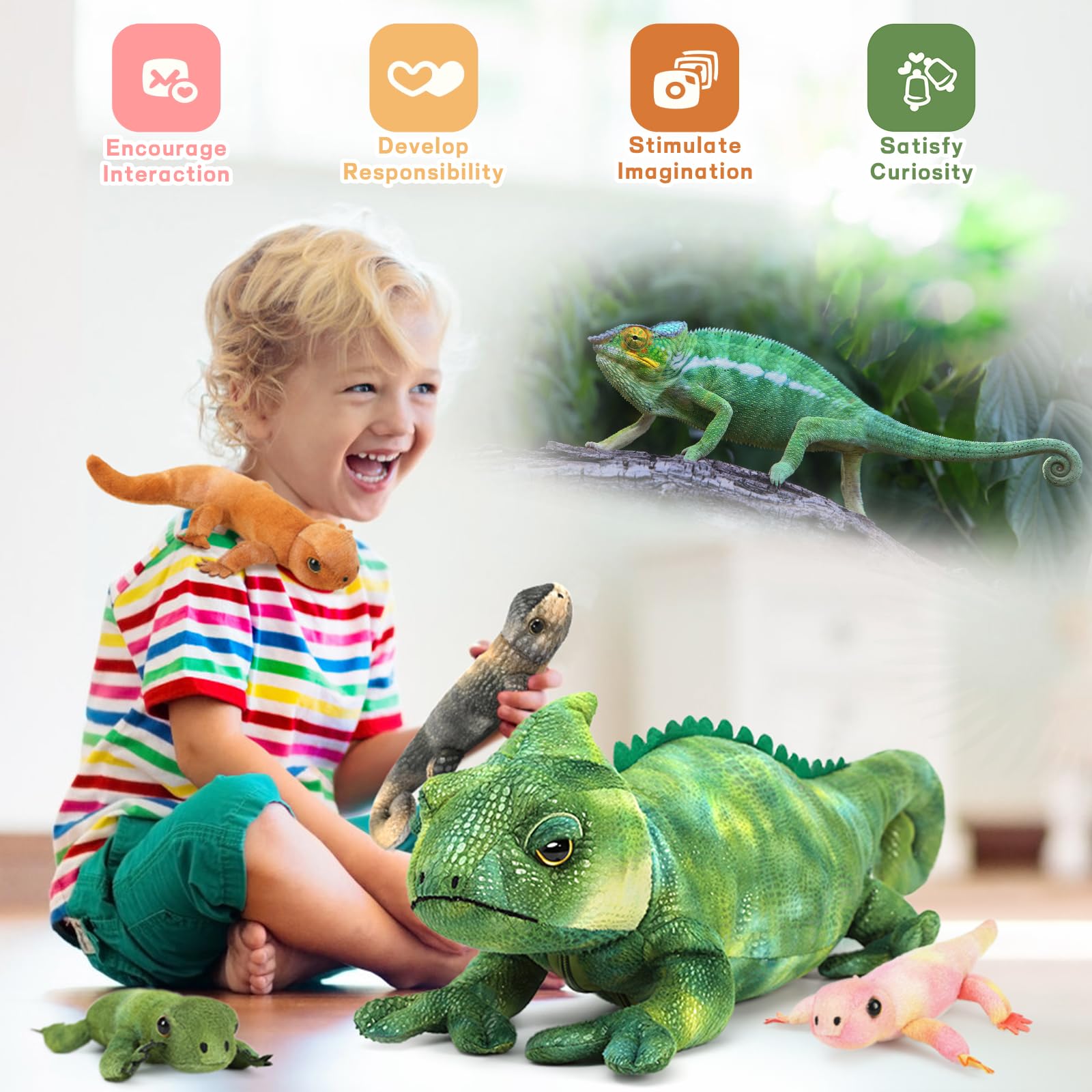 Foto 3 pulgar | Peluche Morismos Lizard Chameleon con 4 Bebés - Venta Internacional