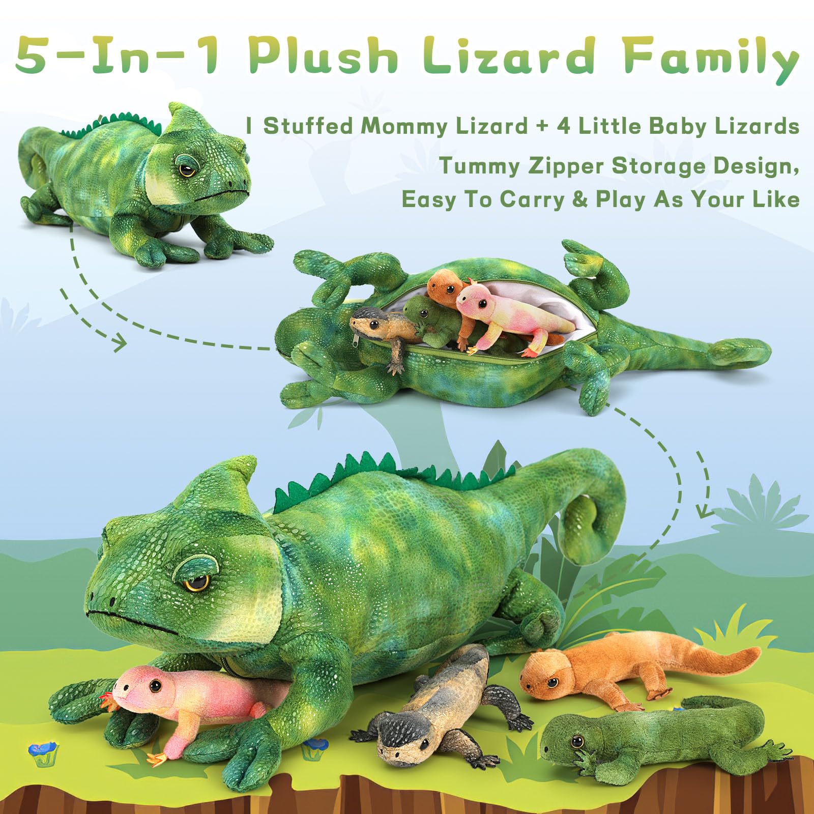 Foto 5 pulgar | Peluche Morismos Lizard Chameleon con 4 Bebés - Venta Internacional