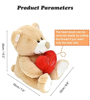 Foto 3 | Oso de Peluche HWD ¡Te Amo! 25 cm con Corazón Rojo - Venta Internacional