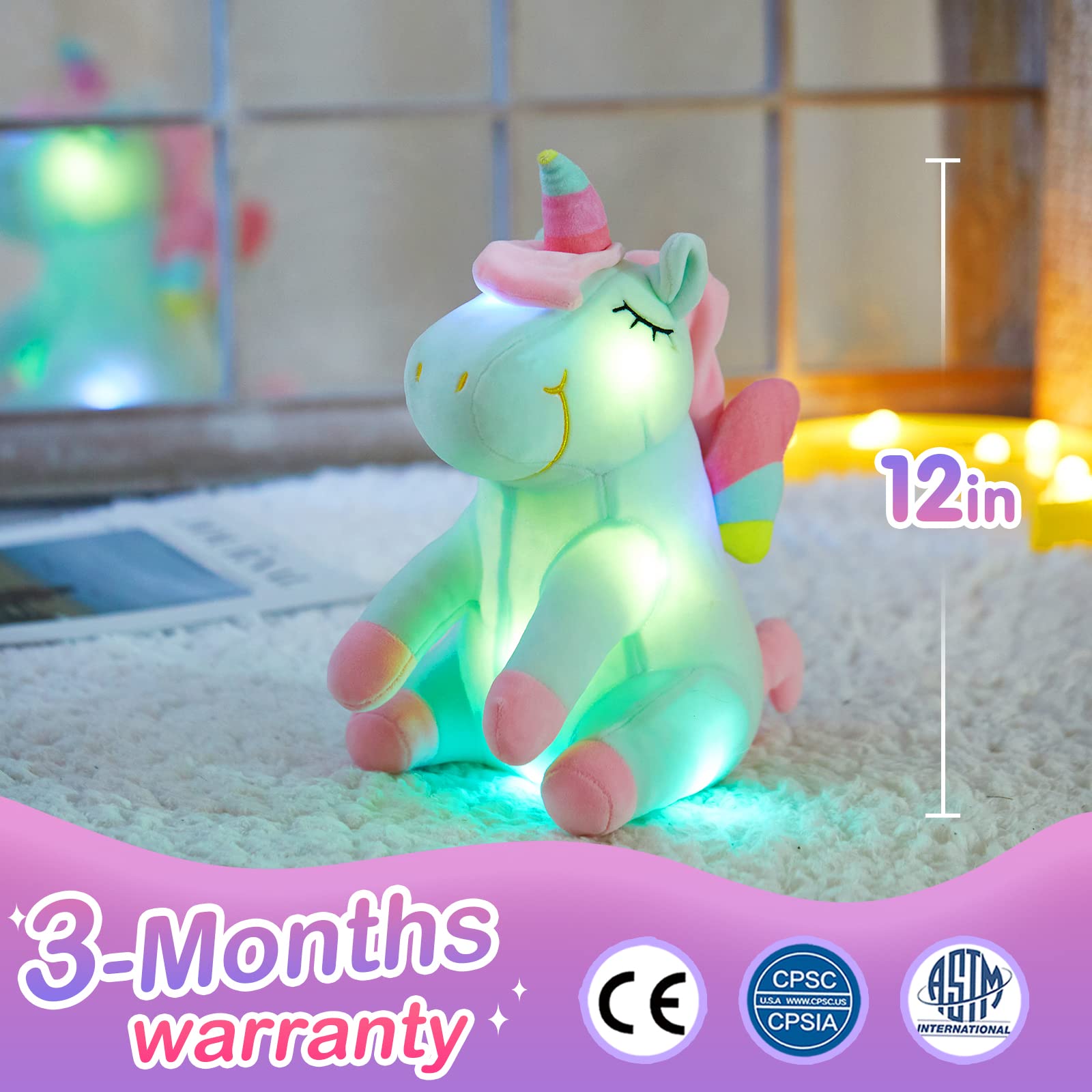 Foto 5 pulgar | Animal De Peluche Athoinsu, Unicornio Verde Iluminado, 30 Cm Con Led - Venta Internacional.