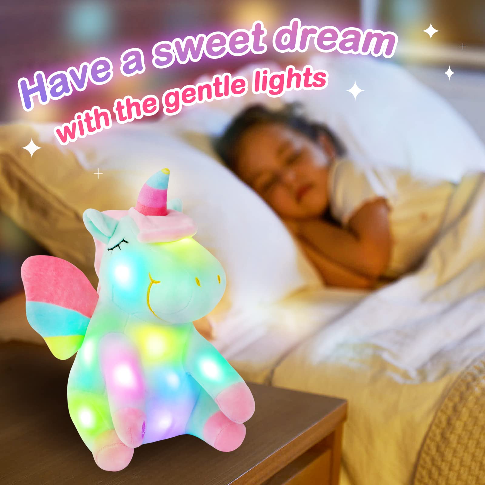 Foto 5 | Animal De Peluche Athoinsu, Unicornio Verde Iluminado, 30 Cm Con Led - Venta Internacional.