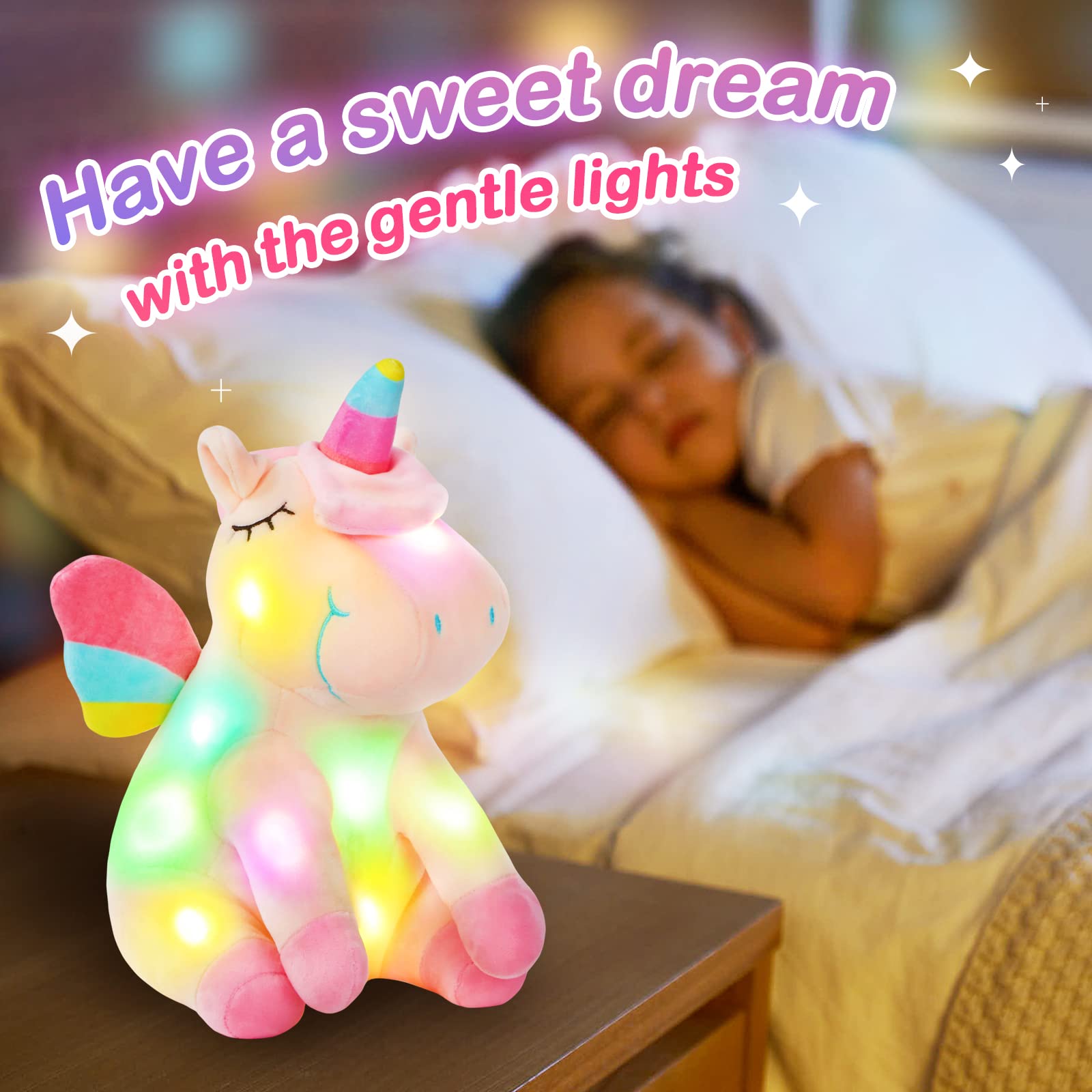 Foto 5 pulgar | Figura de Peluche Athoinsu Unicornio Rosa Iluminado Con Led 30 cm - Venta Internacional