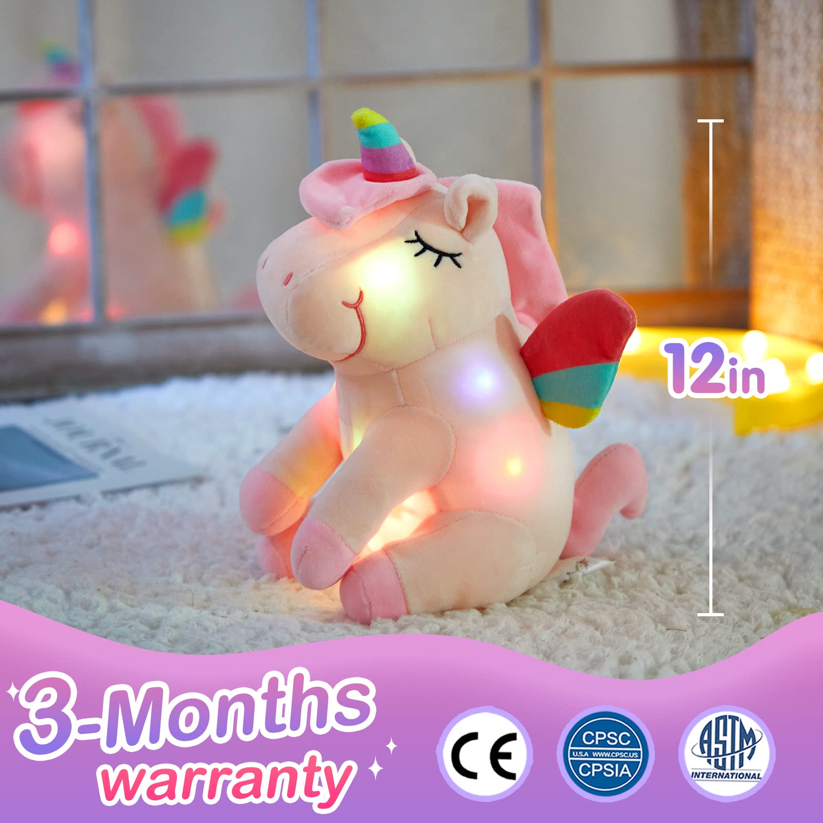 Foto 6 pulgar | Figura de Peluche Athoinsu Unicornio Rosa Iluminado Con Led 30 cm - Venta Internacional