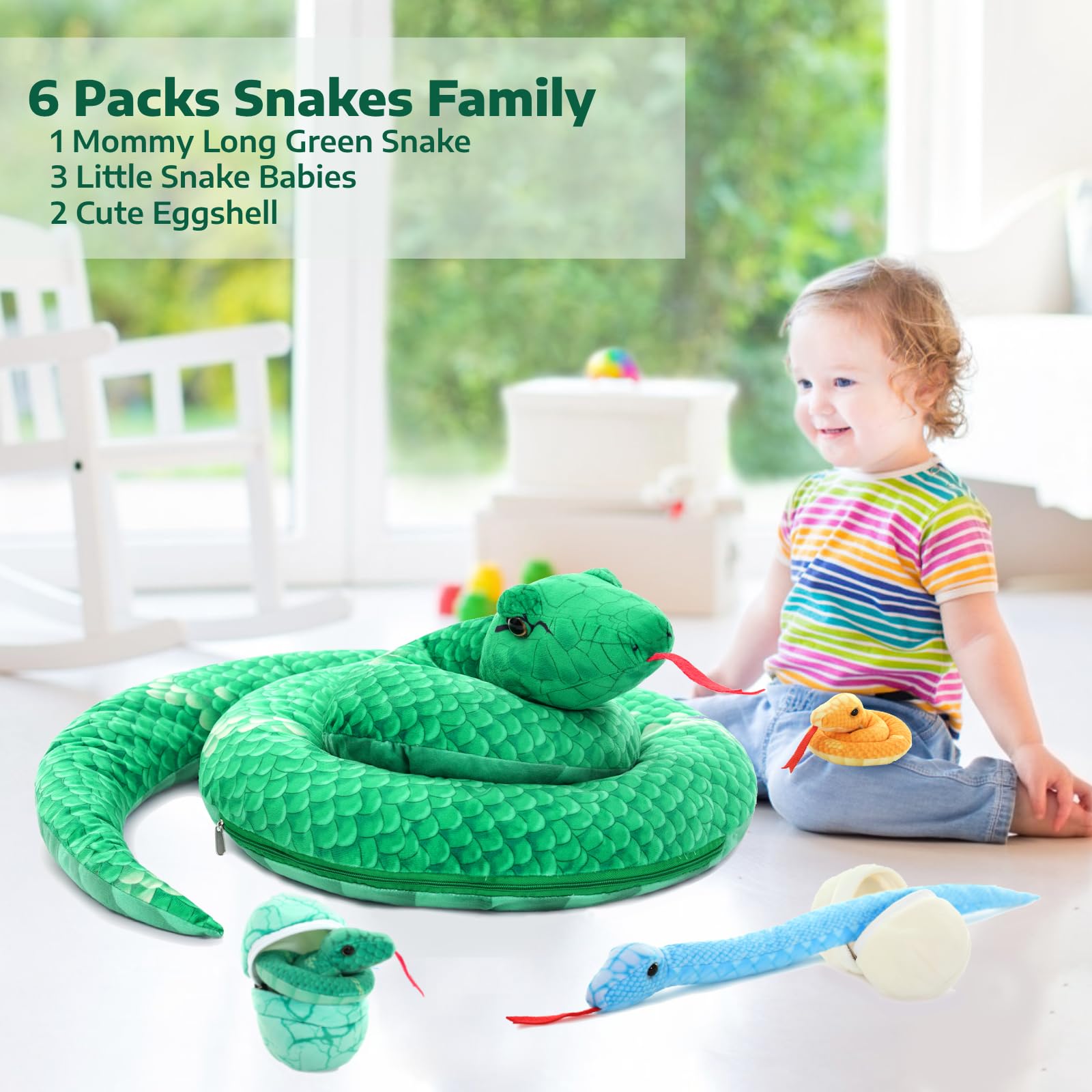 Foto 7 pulgar | Peluche Morismos Giant Snake Mommy con Bebés y Huevos - Venta Internacional