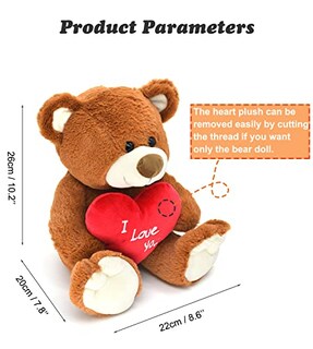 Foto 2 | Oso de Peluche Hwd Te Amo 25 cm con Relleno de Felpa en Forma de Corazón Rojo - Venta Internacional