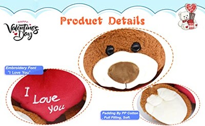 Foto 5 | Oso de Peluche Hwd Te Amo 25 cm con Relleno de Felpa en Forma de Corazón Rojo - Venta Internacional
