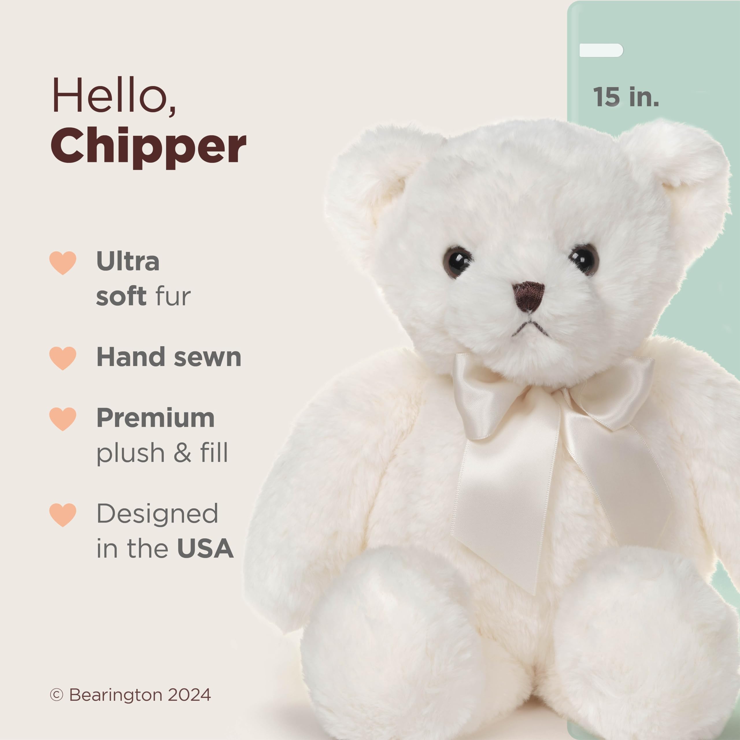 Foto 3 pulgar | Oso de Peluche Bearington Chipper Blanco 38 cm - Venta Internacional