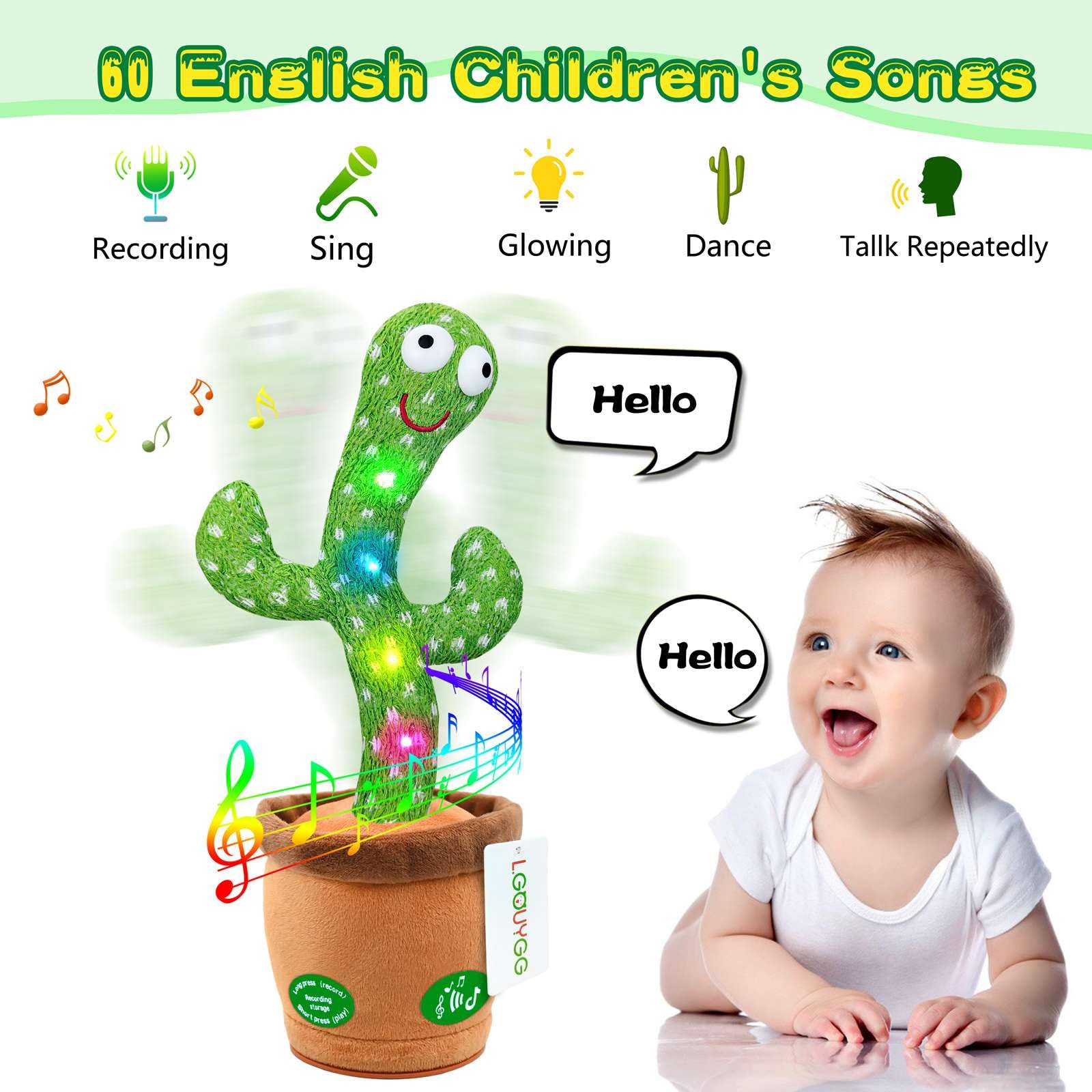 Foto 3 pulgar | Juguete para Bebés con Forma De Cactus Lgouygg mientras Canta Y Habla con Luz - Venta Internacional