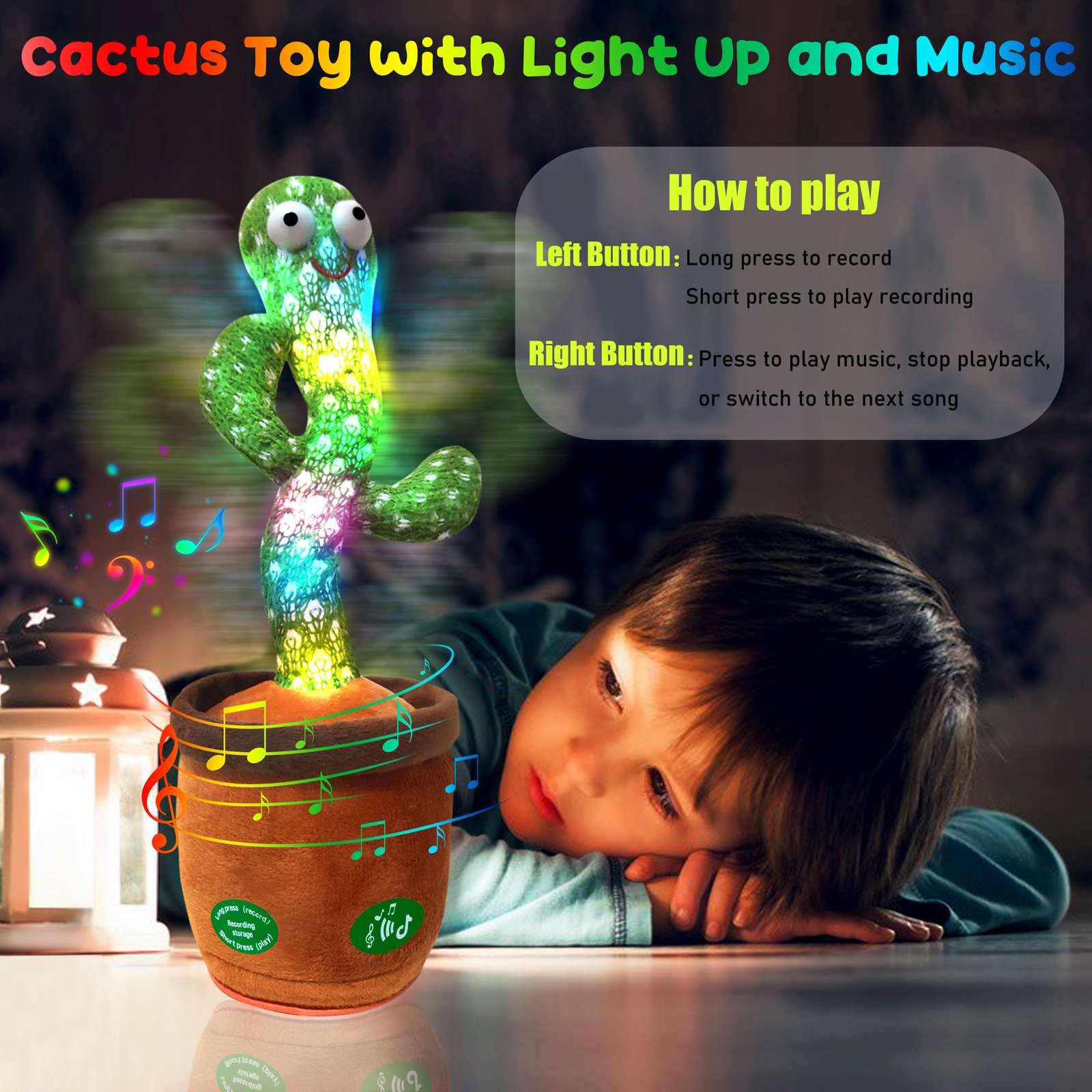 Foto 5 pulgar | Juguete para Bebés con Forma De Cactus Lgouygg mientras Canta Y Habla con Luz - Venta Internacional