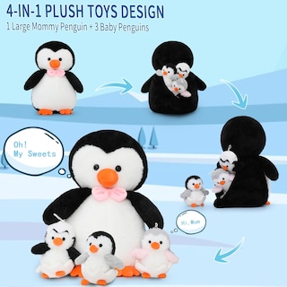 Foto 5 | Pingüino de Peluche Morismos con 3 Bebés en el Interior de 42 Cm - Venta Internacional