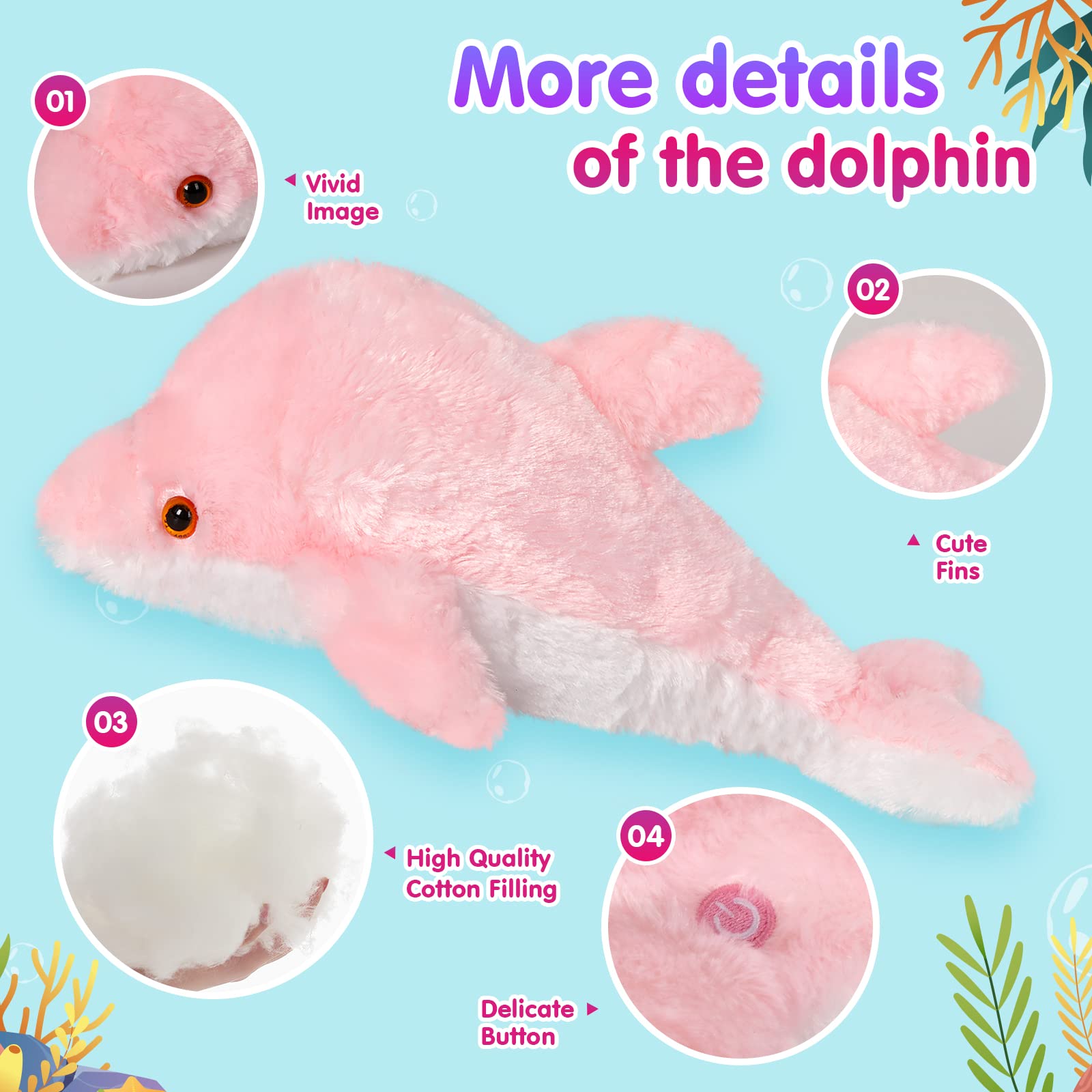 Foto 4 | Lámpara Nocturna con Forma De Animal De Peluche Bstaofy Light Up Dolphin 18 Pulgadas - Venta Internacional