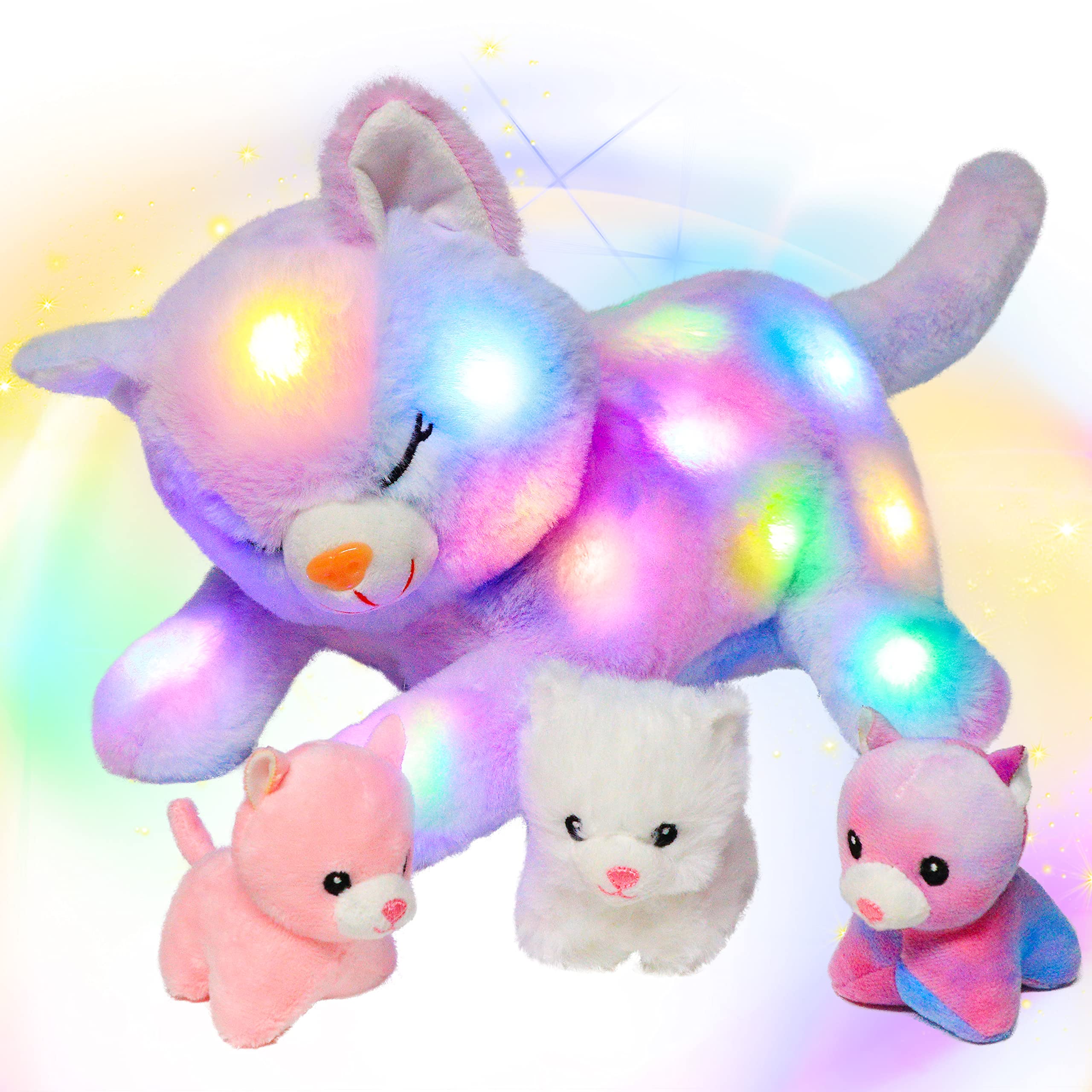 Foto 2 pulgar | Gato De Peluche Hopearl Led Con 3 Gatitos Bebés De 45 Cm - Venta Internacional.