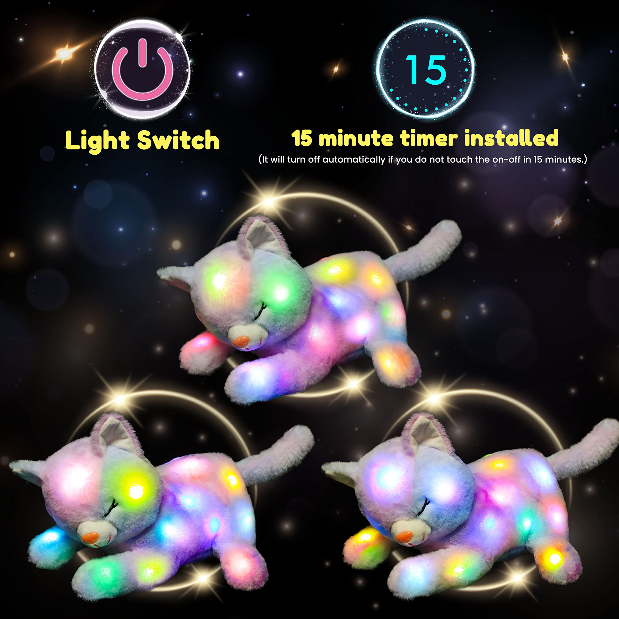 Foto 5 pulgar | Gato De Peluche Hopearl Led Con 3 Gatitos Bebés De 45 Cm - Venta Internacional.