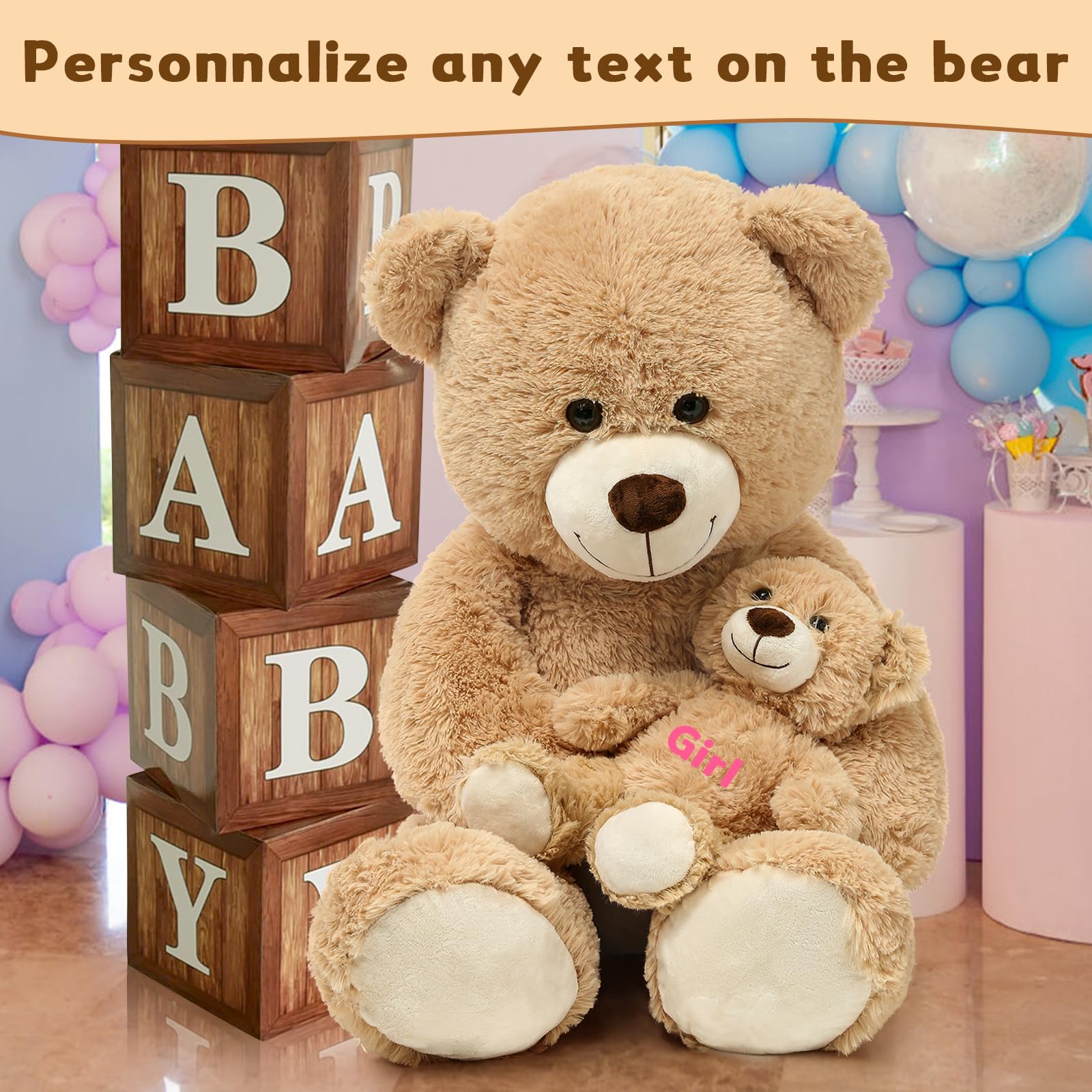 Foto 2 | Oso De Peluche Morismos Personalizado De 1 M Para Baby Shower - Venta Internacional