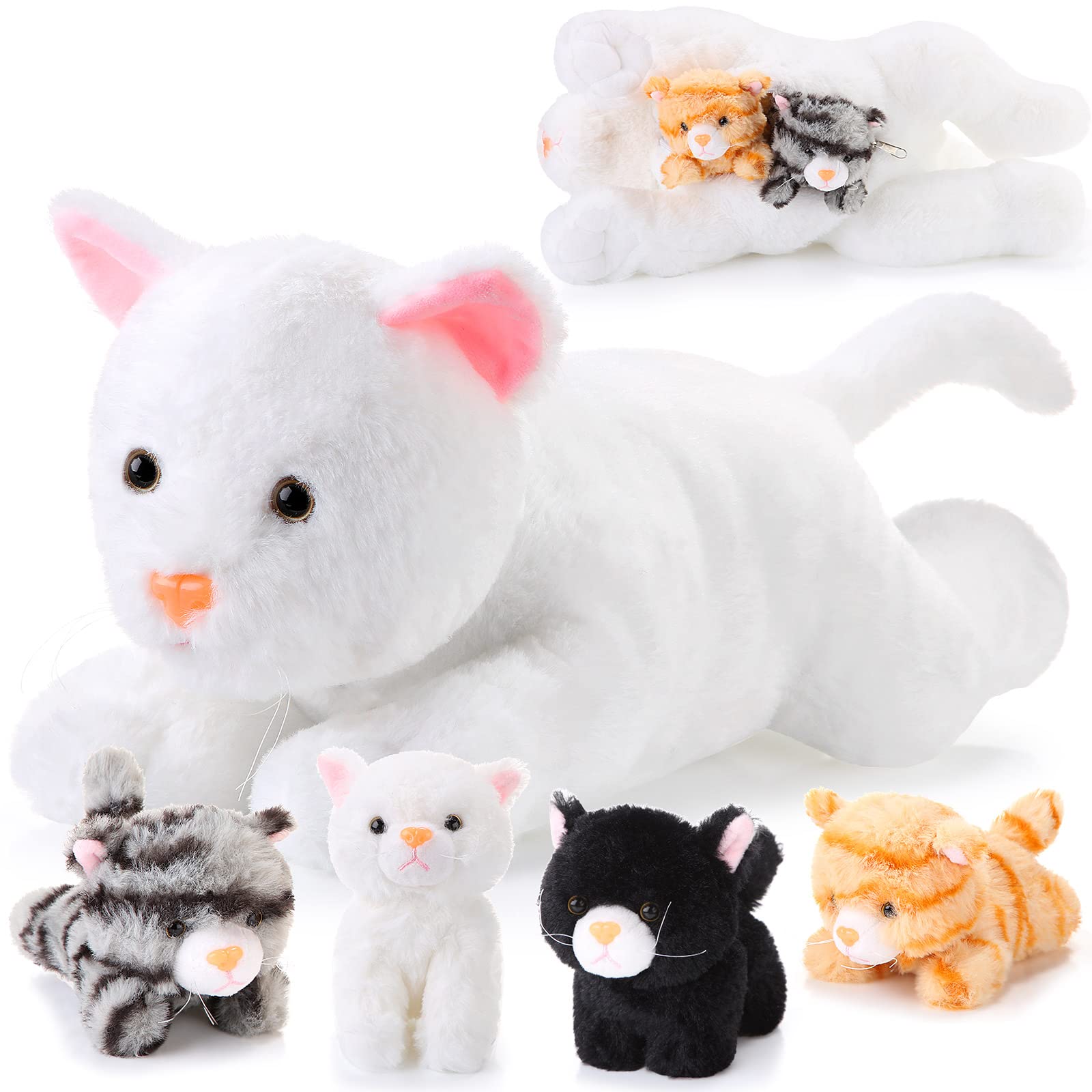 Foto 2 pulgar | Peluche Skylety Cat Con Bebés En El Interior De 40 Cm, Color Blanco - Venta Internacional.
