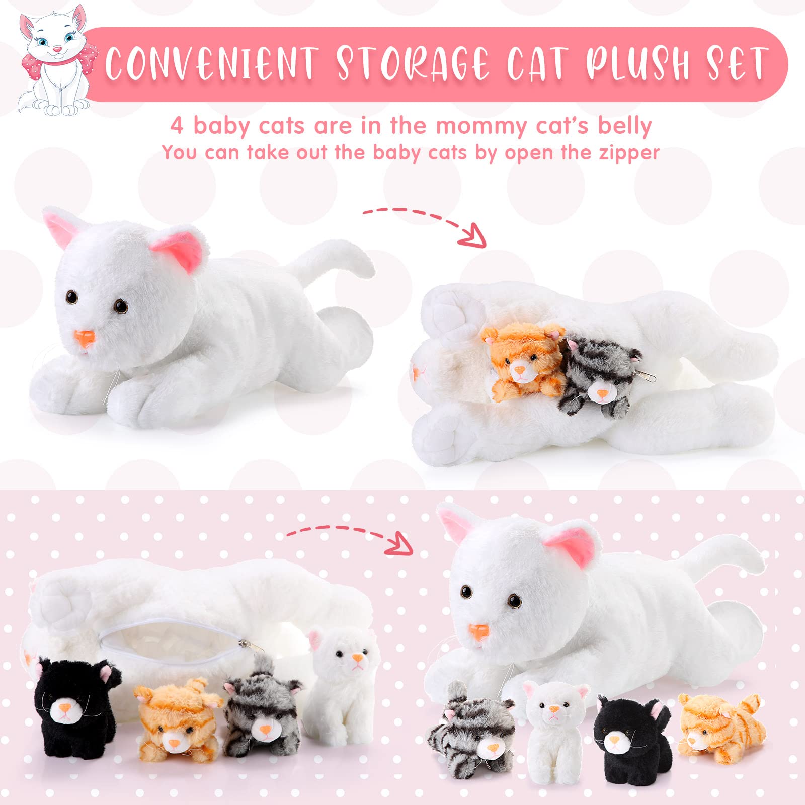 Foto 4 pulgar | Peluche Skylety Cat Con Bebés En El Interior De 40 Cm, Color Blanco - Venta Internacional.