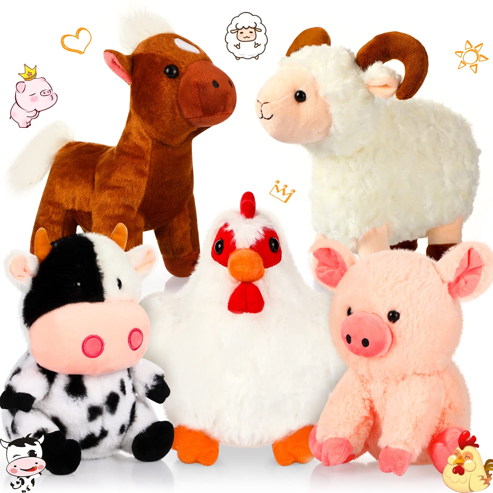 Juego De Animales De Granja De Peluche Skylety De 10 Pulgadas Para Niños, Paquete De 5 - Venta Internacional.