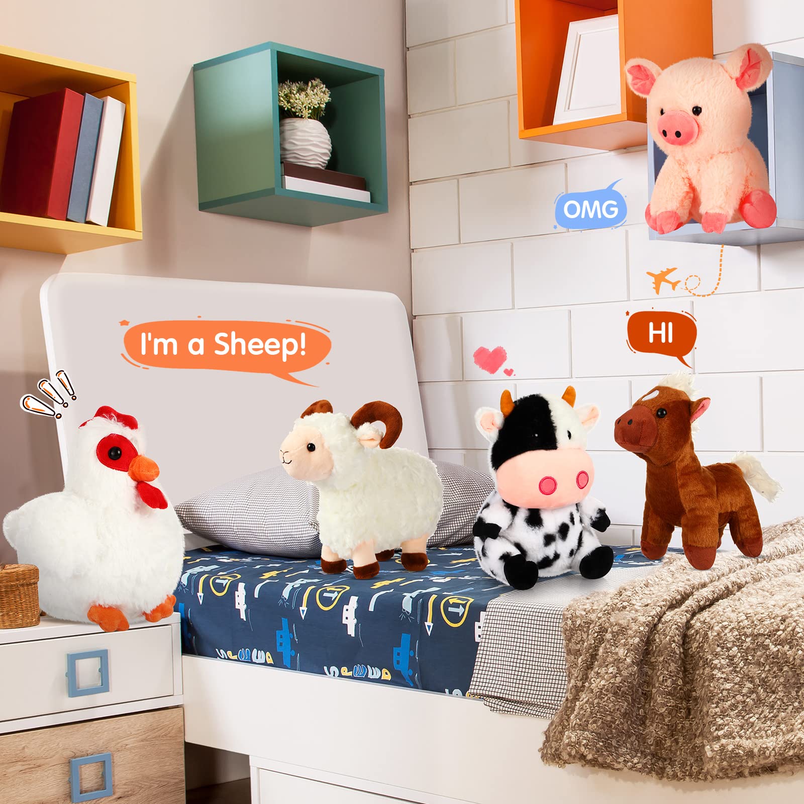Foto 4 pulgar | Juego De Animales De Granja De Peluche Skylety De 10 Pulgadas Para Niños, Paquete De 5 - Venta Internacional.