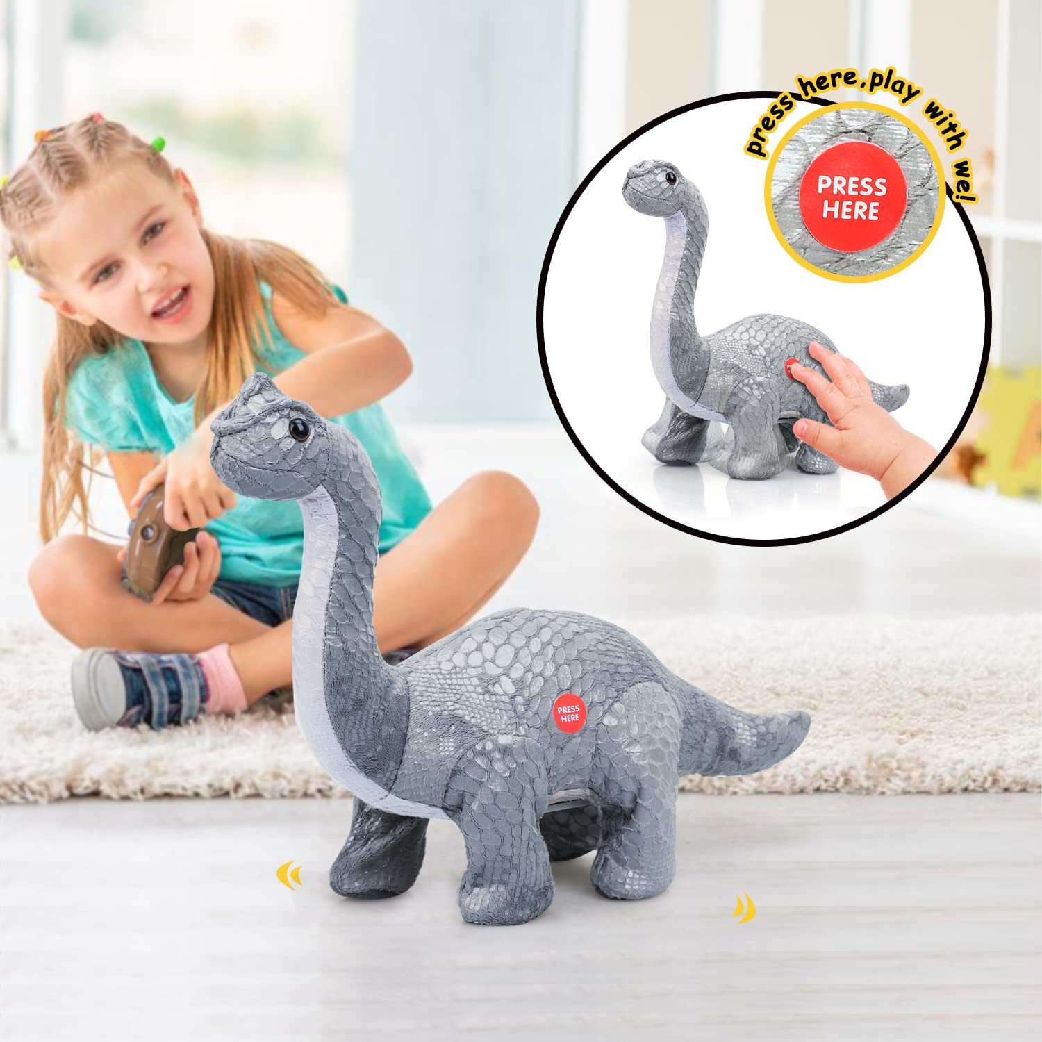 Foto 5 pulgar | Dinosaurio De Peluche Toy Life Con Control Remoto Brontosaurio - Venta Internacional.