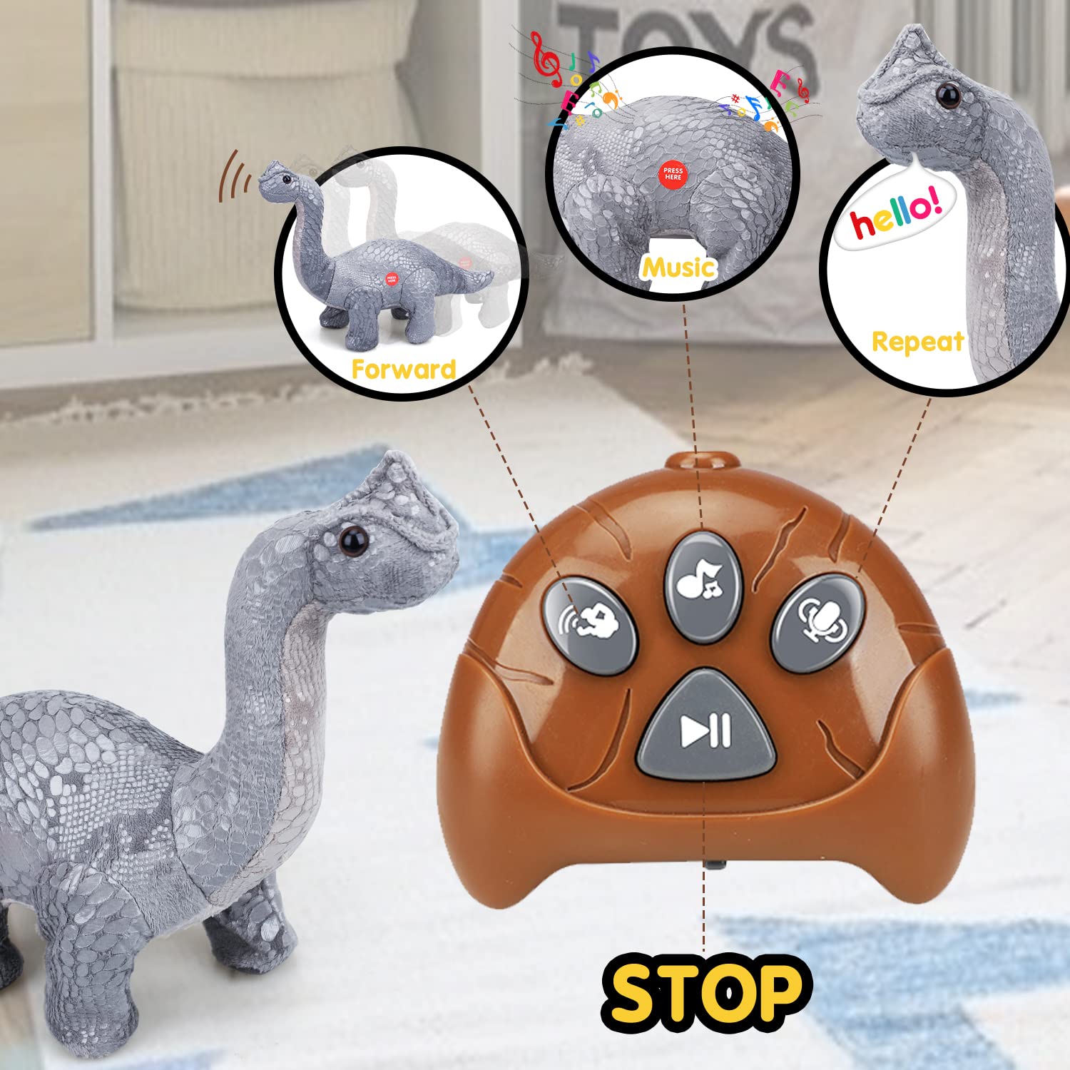 Foto 6 pulgar | Dinosaurio De Peluche Toy Life Con Control Remoto Brontosaurio - Venta Internacional.