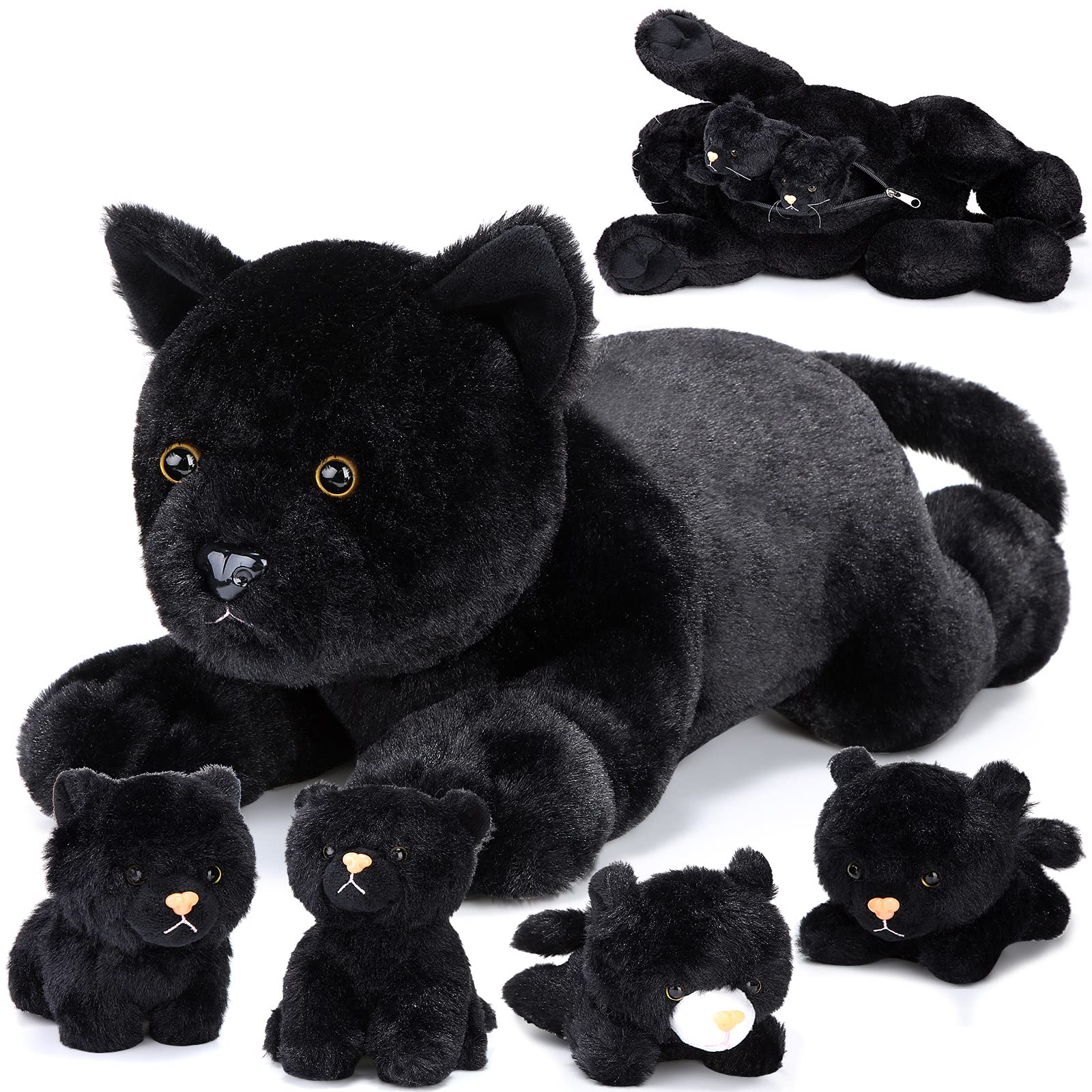 Foto 2 pulgar | Peluche Skylety Cat Con Bebés En El Interior De 40 Cm, Color Negro - Venta Internacional.