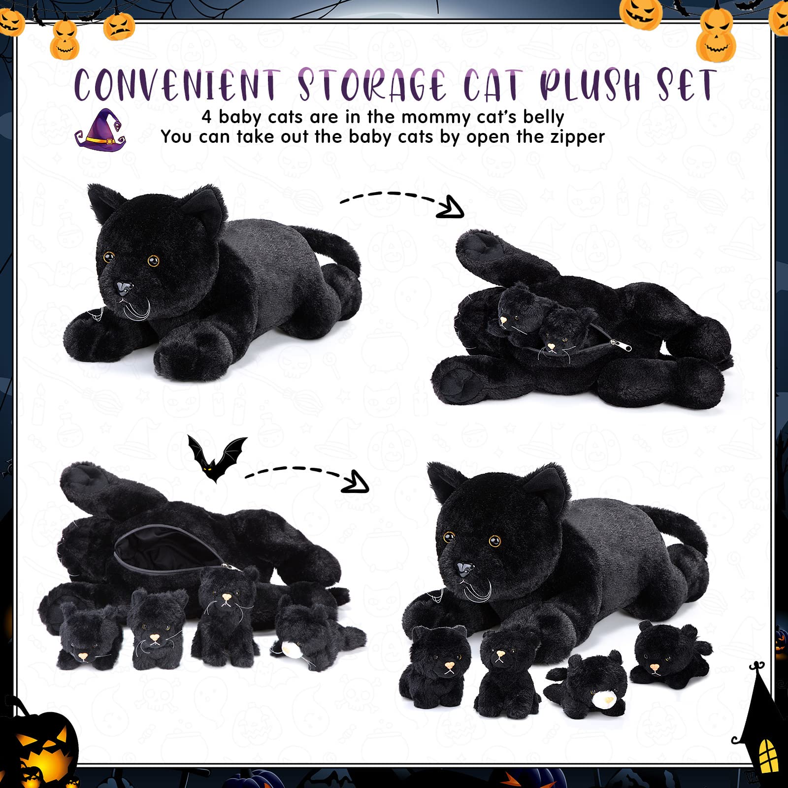 Foto 4 pulgar | Peluche Skylety Cat Con Bebés En El Interior De 40 Cm, Color Negro - Venta Internacional.
