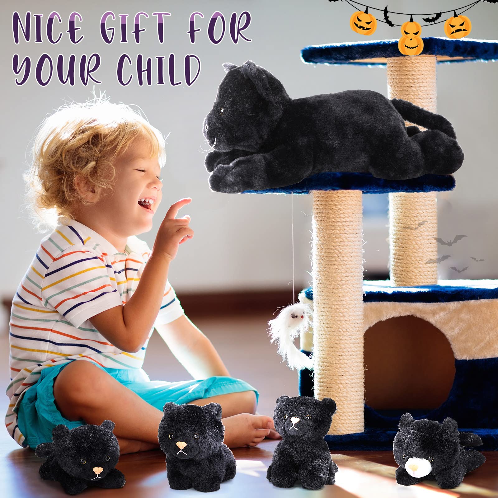 Foto 7 pulgar | Peluche Skylety Cat Con Bebés En El Interior De 40 Cm, Color Negro - Venta Internacional.