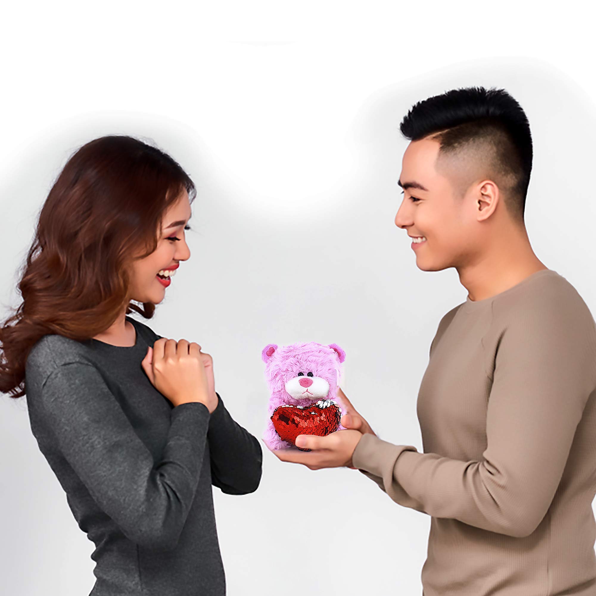 Foto 2 | Oso De Peluche Plushland Qbeba De 15 Cm Con Corazón De Lentejuelas - Venta Internacional.