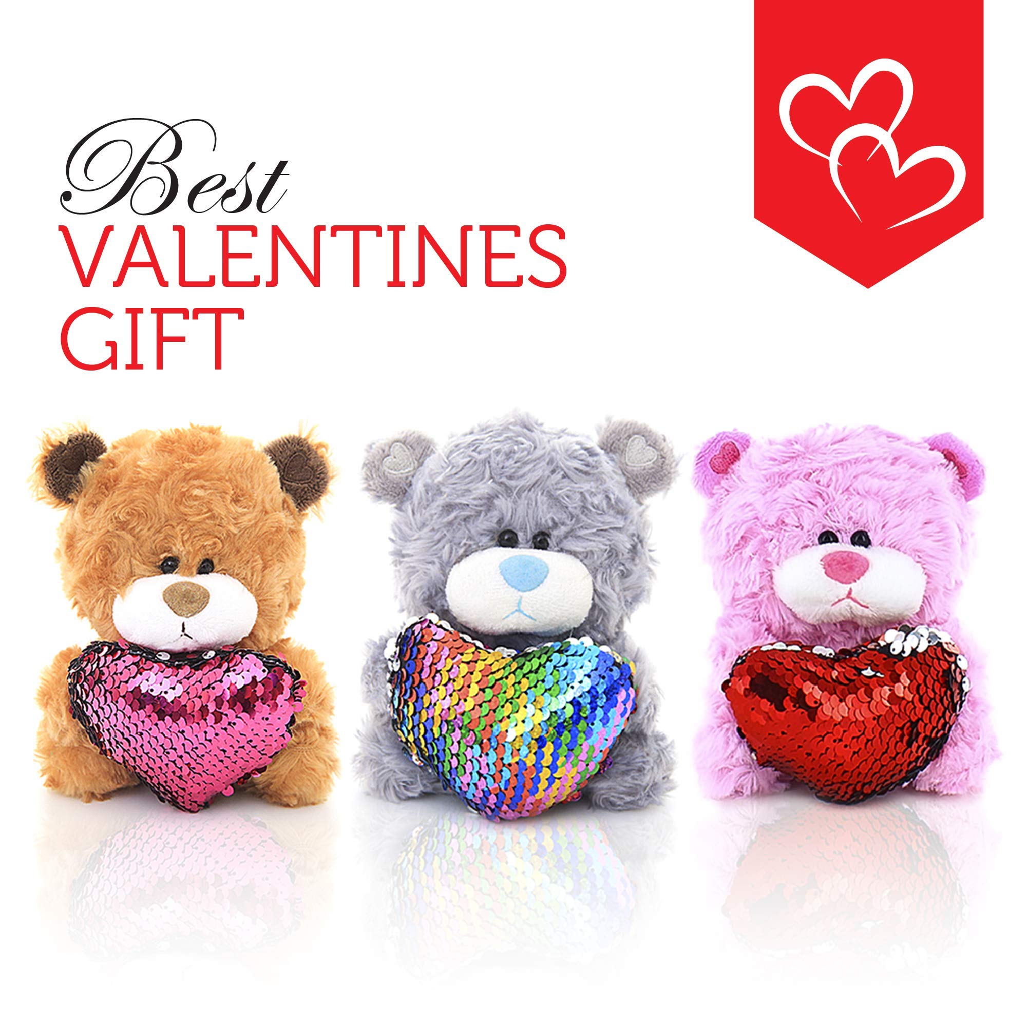 Foto 3 | Oso De Peluche Plushland Qbeba De 15 Cm Con Corazón De Lentejuelas - Venta Internacional.