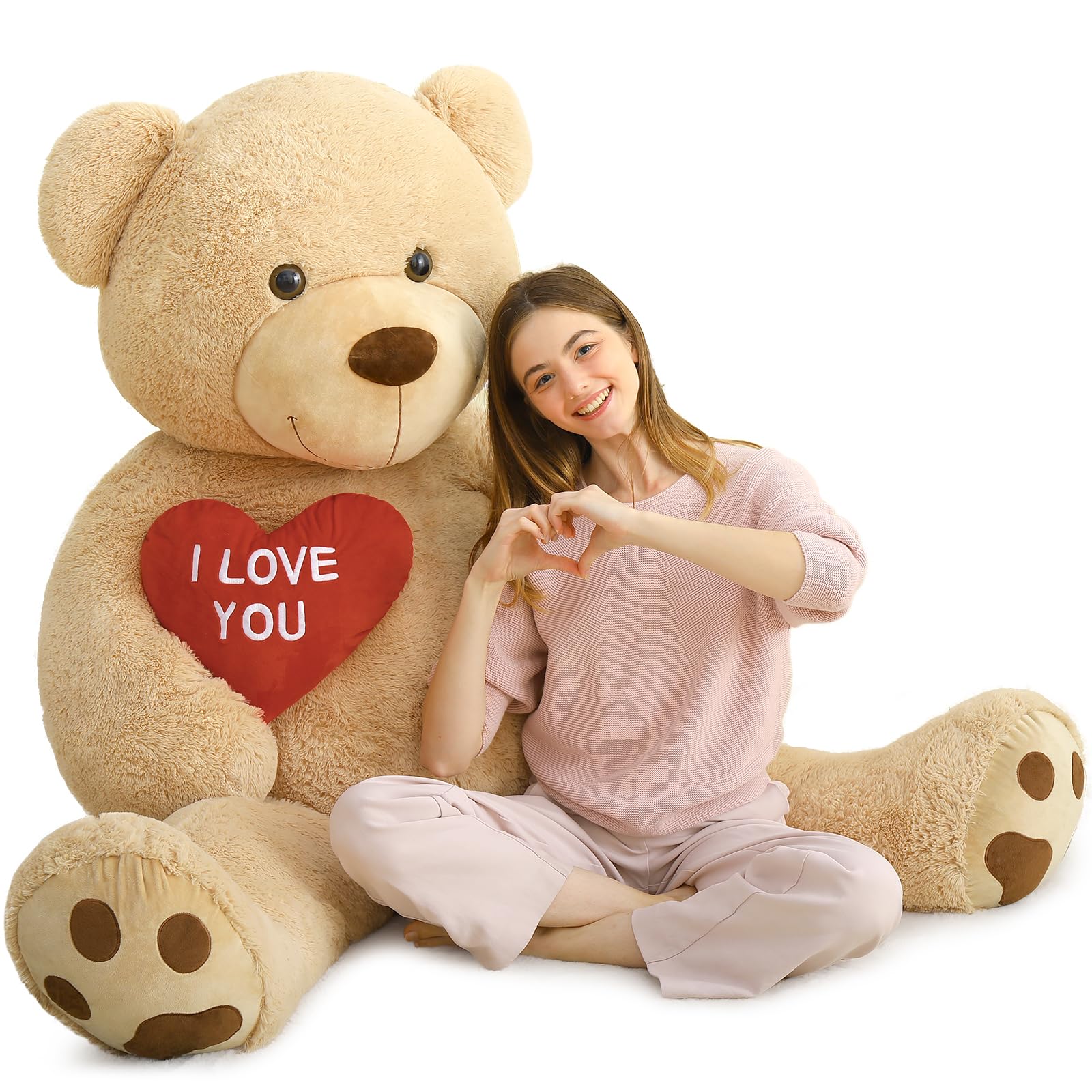 Oso De Peluche Mao Golan Giant 152 Cm Con El Texto «te Quiero», Rojo, Corazón Marrón - Venta Internacional.